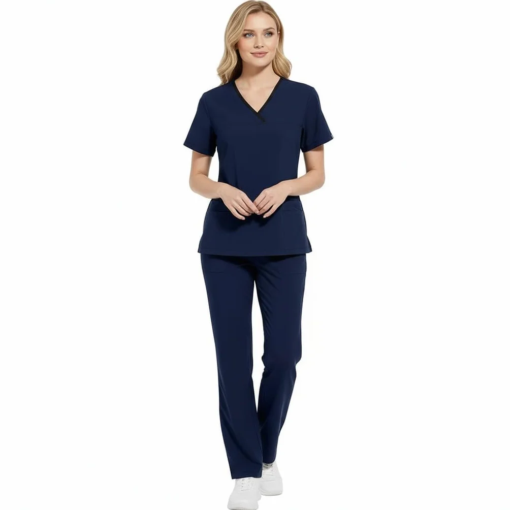 Scrubs dla kobiet Split Suit dekolt w serek top i spodnie do biegania z czterema kieszeniami czysty kolor szybkoschnące medyczne mundury pielęgniarskie DK51