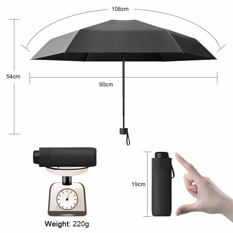 Vicloon Mini parasol,6 żeberek składany parasol podróżny,materiał 210T,słońce i deszcz,wiatroszczelny UV,lekki kompaktowy kieszonkowy
