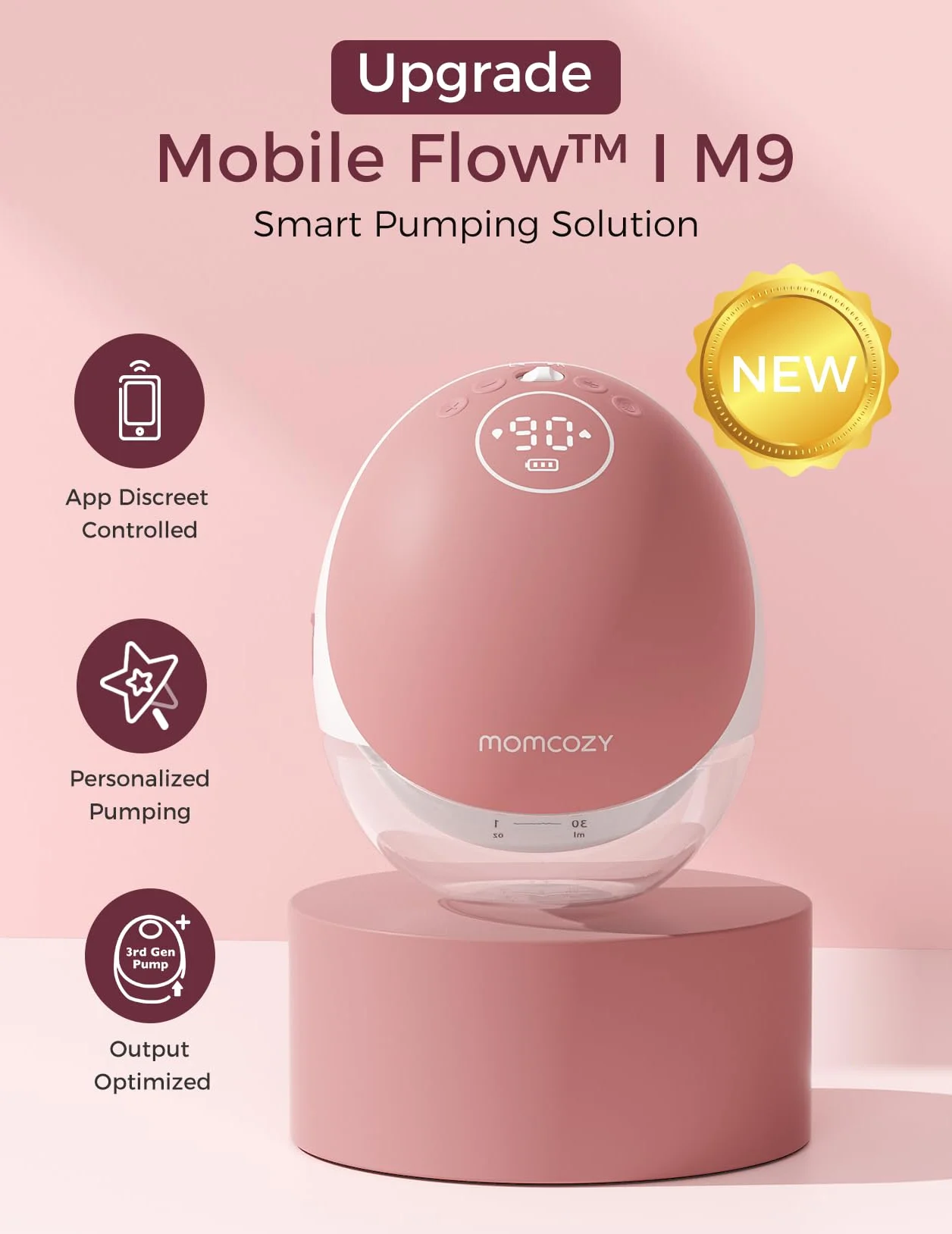 Momcozy Mobilny laktator do mleka bez użycia rąk, M9, sterowanie elektryczne i aplikacja, spersonalizowany multi-tryby i 15 stopni, przenośna pompka, 24 mm (czerwony, 1 sztuka)