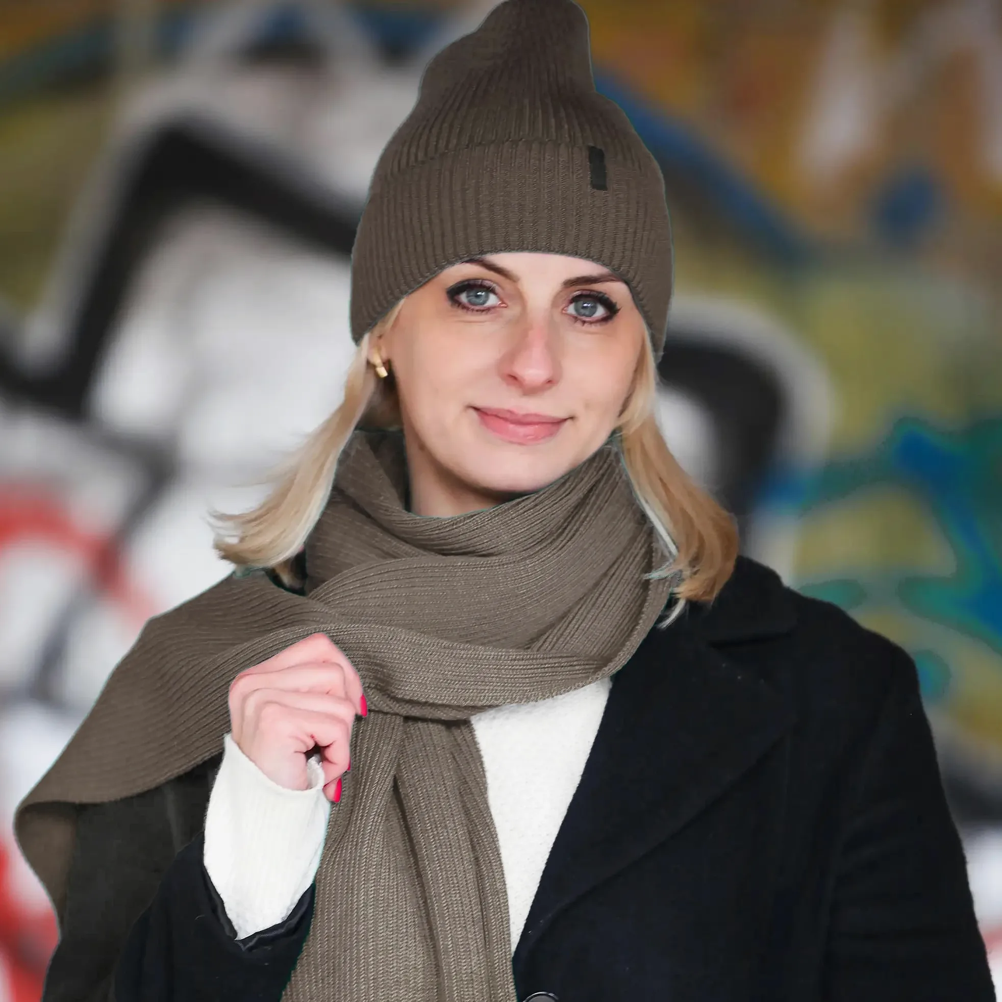 molti Zestaw damskiej czapki i szalika – 100% wełna z merynosów, czapka beanie z dzianiny 203 cm, ciepła i oddychająca, na jesień i zimę | rozmiary: 55 – 62 cm, wybór kolorów