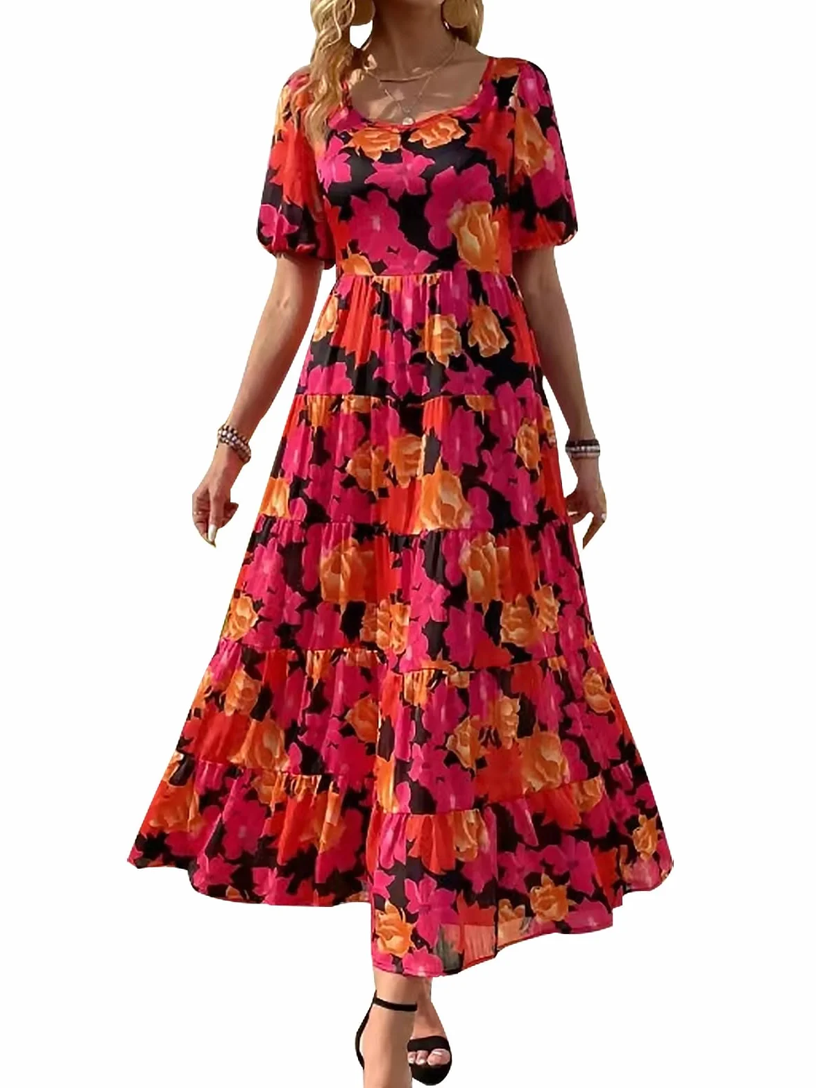 PRETTYGARDEN Nowoczesny Puff Sleeve Floral Dress dla Kobiet