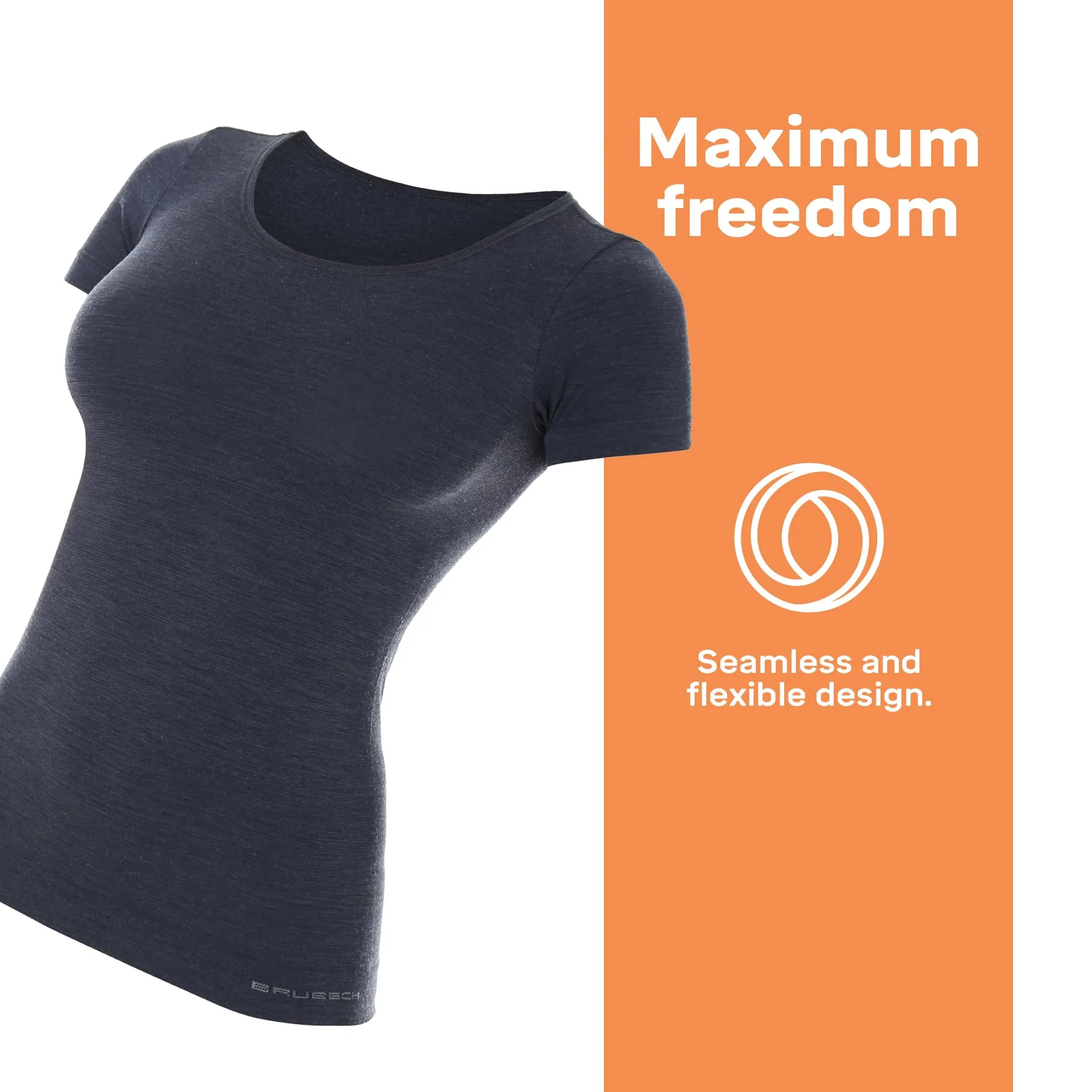Brubeck Damski T-shirt | oddychający | termiczny | sport | outdoorowy | bielizna funkcyjna | górna część | 41% wełna merino | SS11020