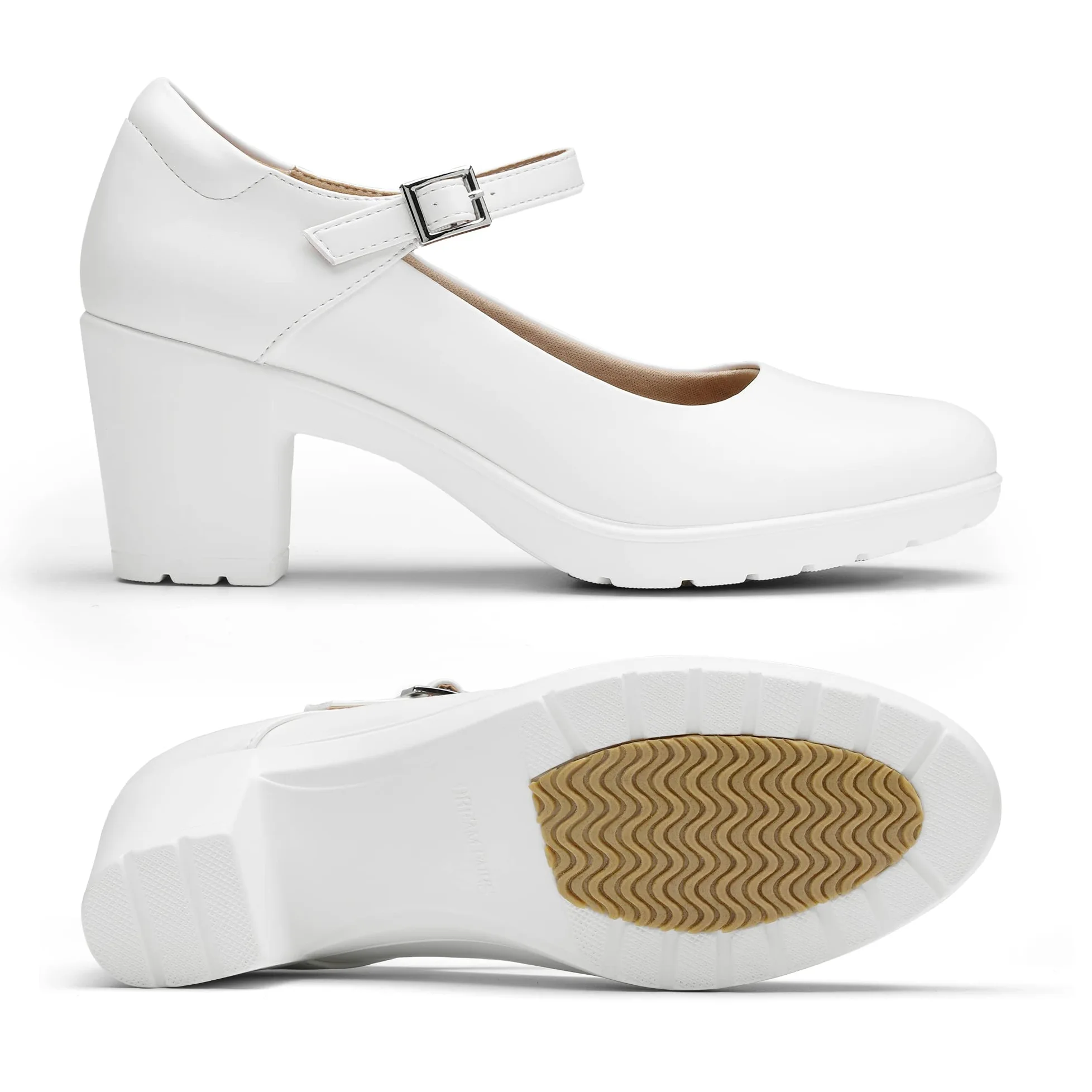 DREAM PAIRS Damskie grube niskie obcasy Mary Janes pasek na kostkę zamknięte palce buty sądowe damskie wygodne czółenka robocze wygodne okrągłe palce sukienka buty ślubne