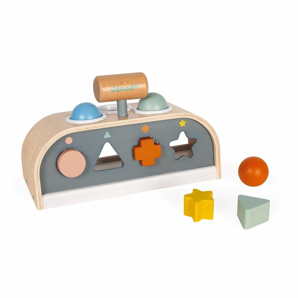 Janod - Tap Tap Sweet Cocoon - 3 In 1 Wooden Toy, Tap Tap, Embedding and Shape Box - Fsc Certified Early Learning Game - from 1 Year Old, J04409