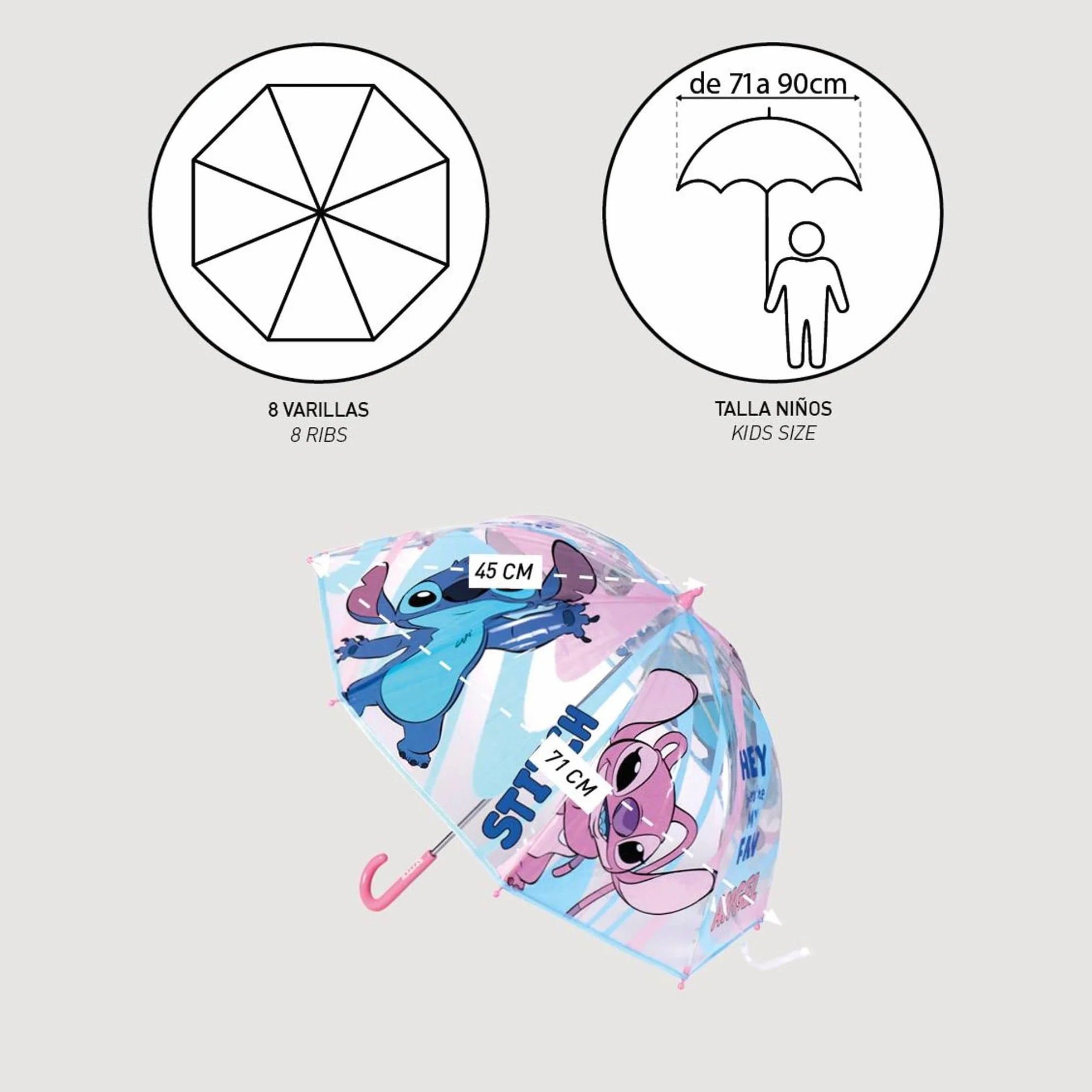 Parasol kopułowy Lilo & Stitch Stitch i Angel nadruk ręczne otwieranie POE rama z włókna szklanego Hiszpania