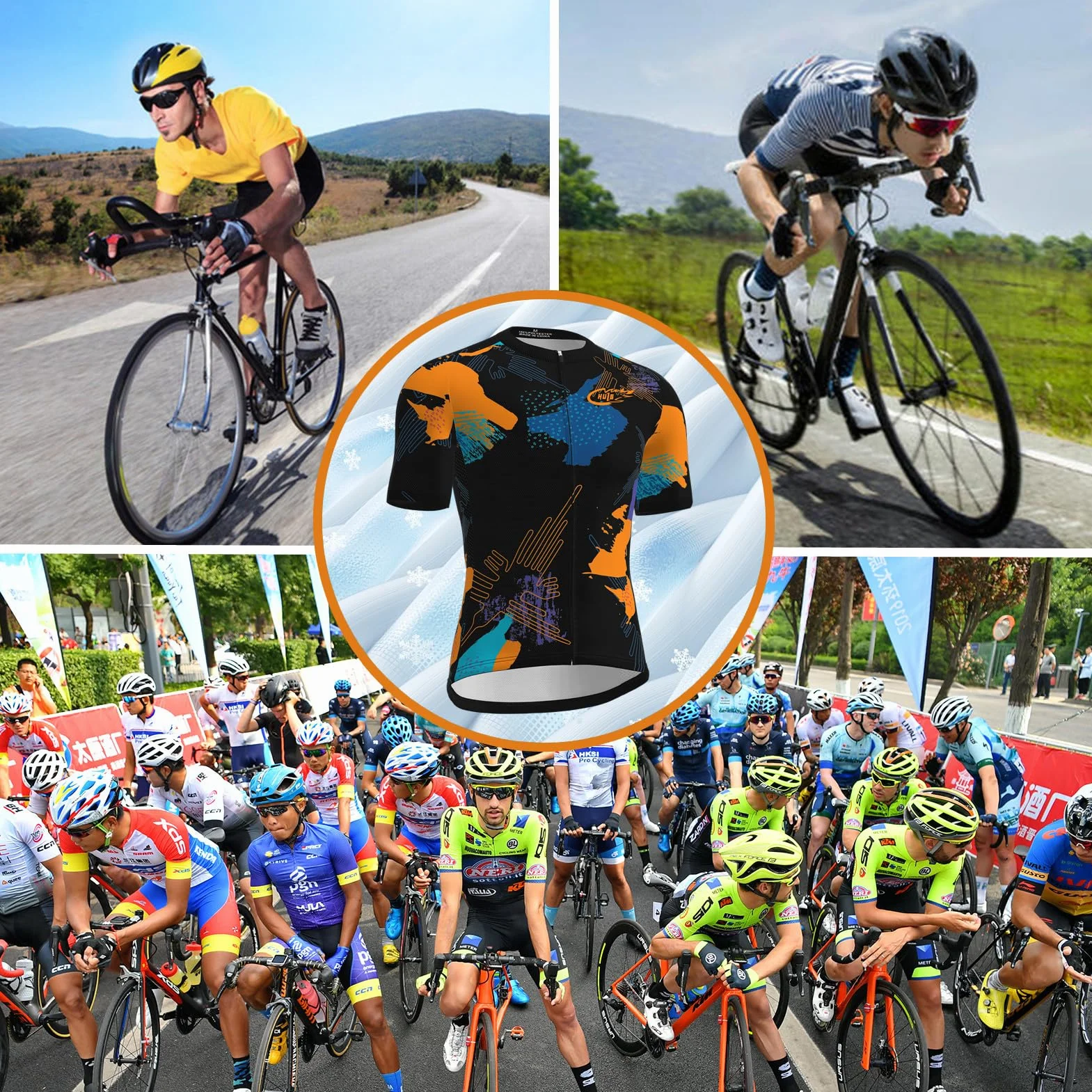 HULG Męska koszulka kolarska z krótkim rękawem, letnia koszulka rowerowa, oddychająca, szybkoschnąca, do roweru górskiego, MTB, profesjonalny strój do jazdy na rowerze szosowym i górskim