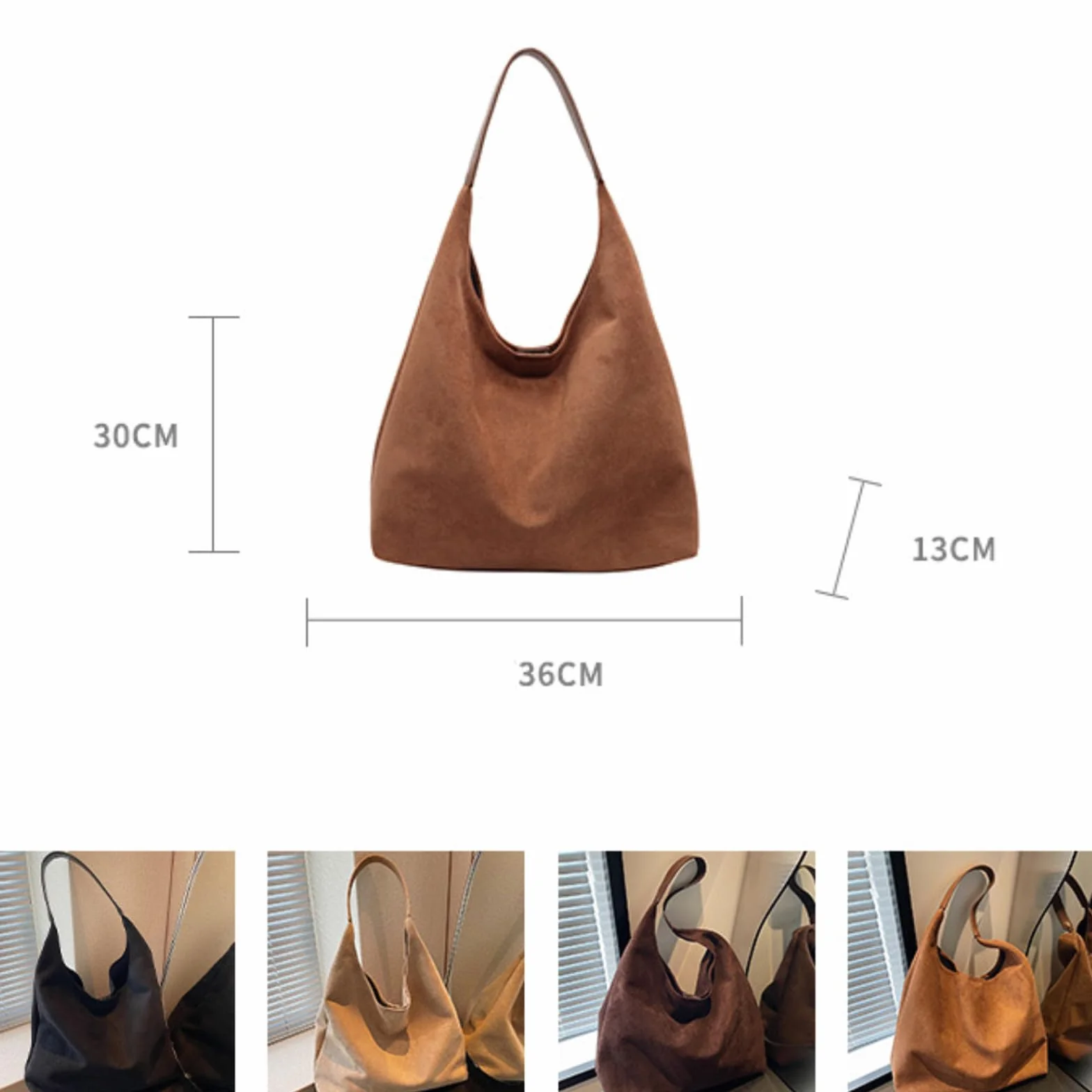 Torebka ze skóry PU, ze sztucznego zamszu, torba na ramię, torba hobo, damskie torby na ramię, retro, damskie torby hobo, do podróży, szkoły, na uczelnię, do pracy