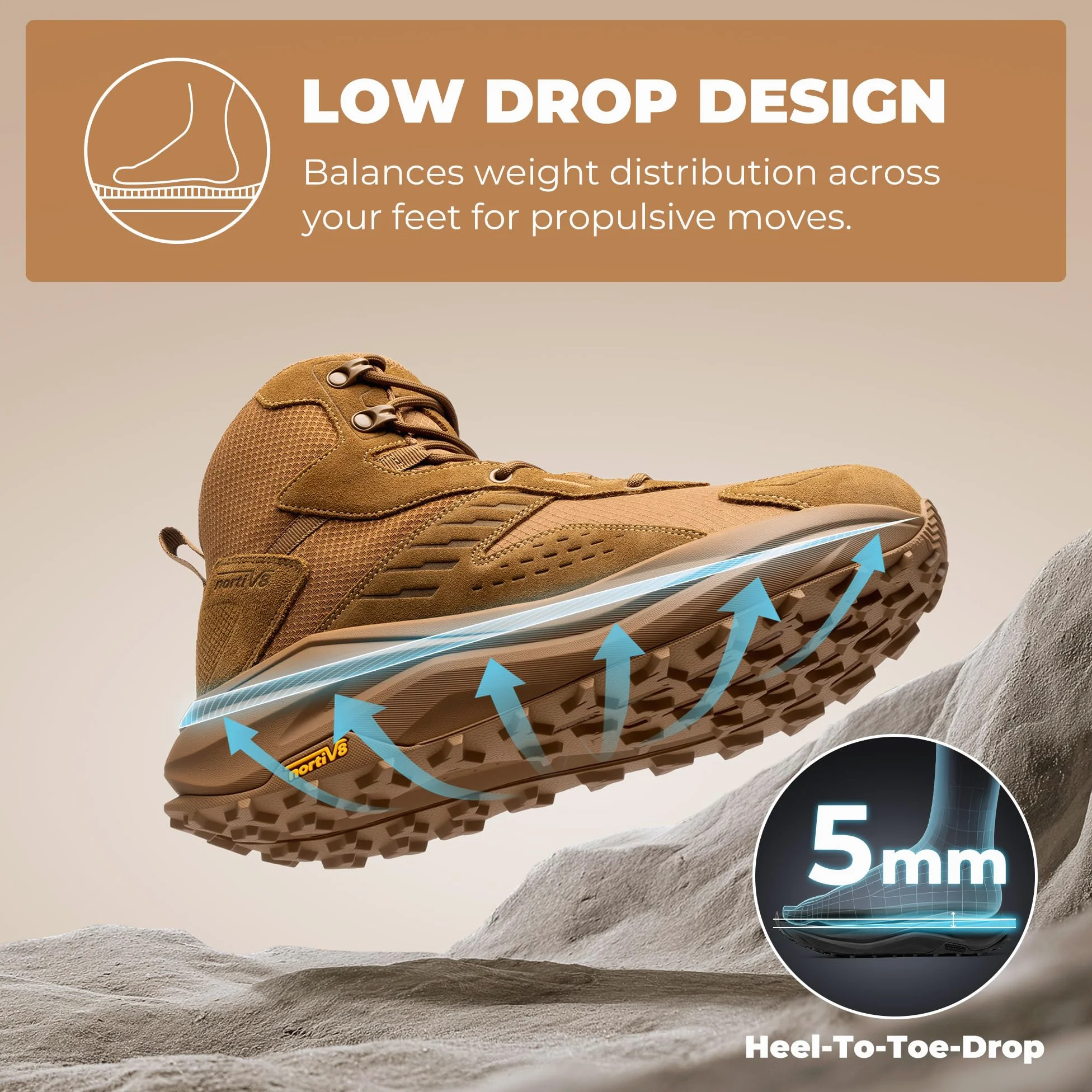 NORTIV 8 SNHB25001M męskie buty trekkingowe z szerokim noskiem niskie upadki wodoodporne outdoorowe buty kempingowe Katahdin, rozmiar 10,5, Coyote, SNHB25001M