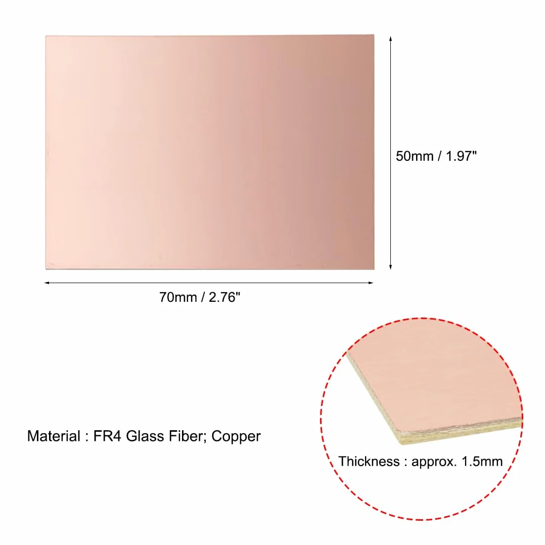 QUARKZMAN 5 szt. 70 x 50 mm dwustronna miedź, laminat, płytka drukowana, FR4, grubość 1,5 mm, do majsterkowania, prototypowania płytek drukowanych