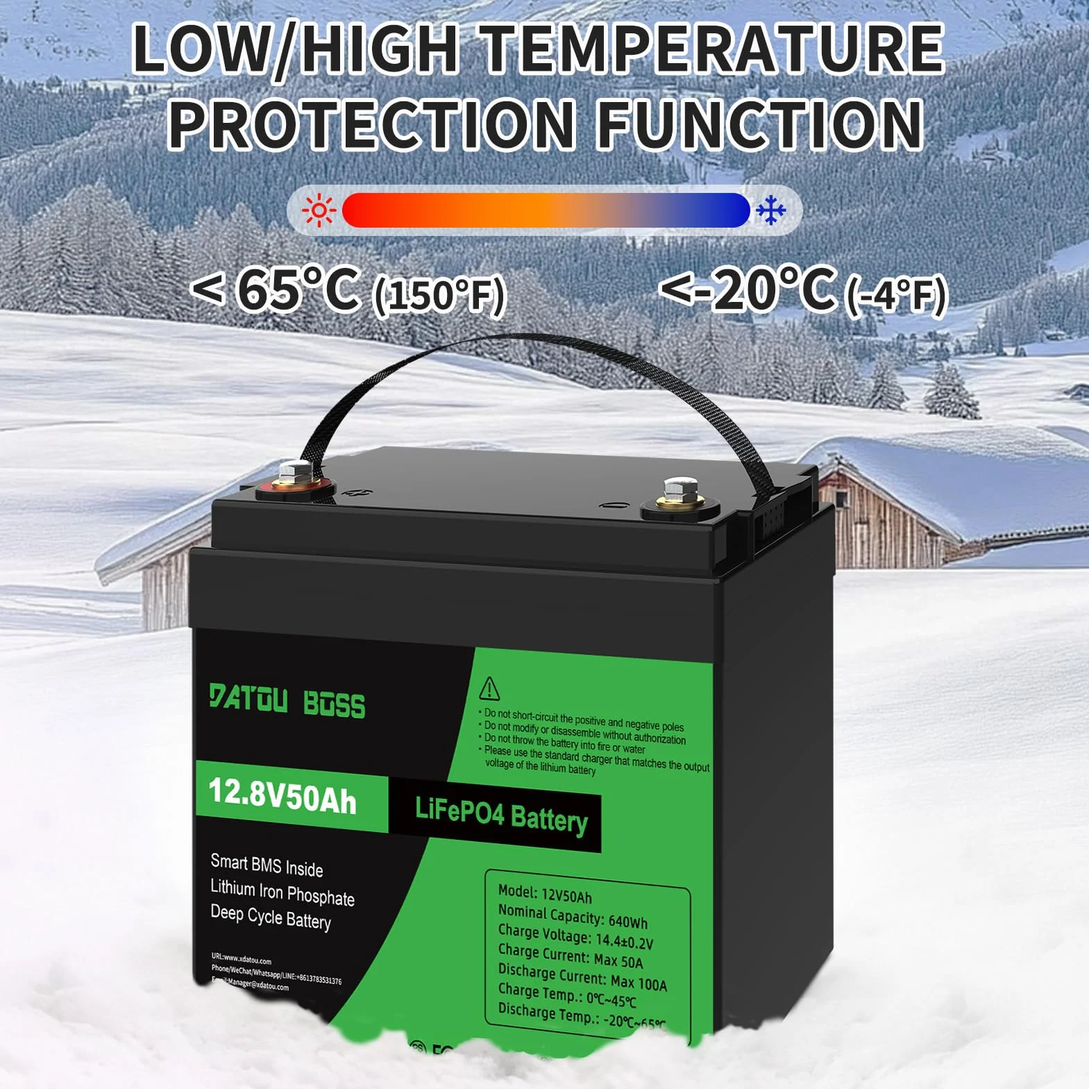 DATOUBOSS 12V 50Ah Akumulator LiFePO4 [Zestaw 2], BMS 50A, Ogniwa Grade-A, 15000 Cyklów, Lekki do Kampera, Łodzi, Silnika Trollingowego, Kempingu i Systemów Solarnych
