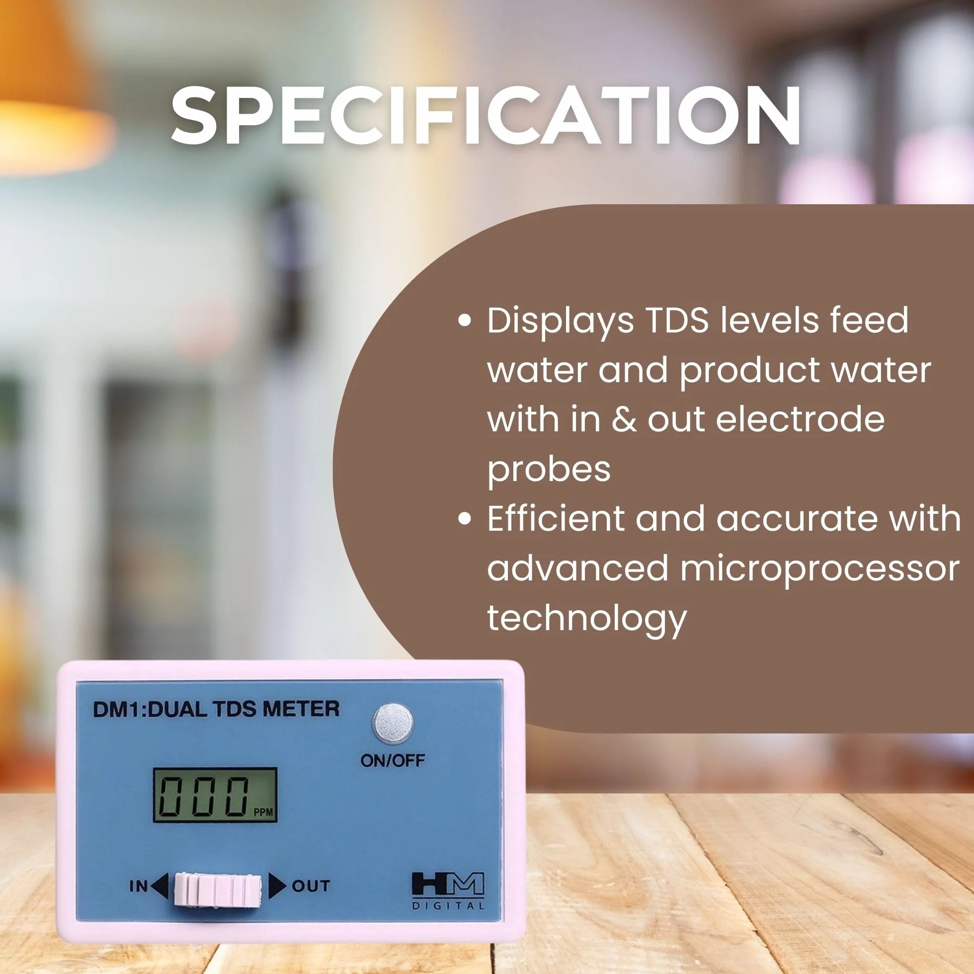 HM Digital Podwójny monitor DM-1" TDS, zakres 0-9990 ppm, dokładność odczytu 2%
