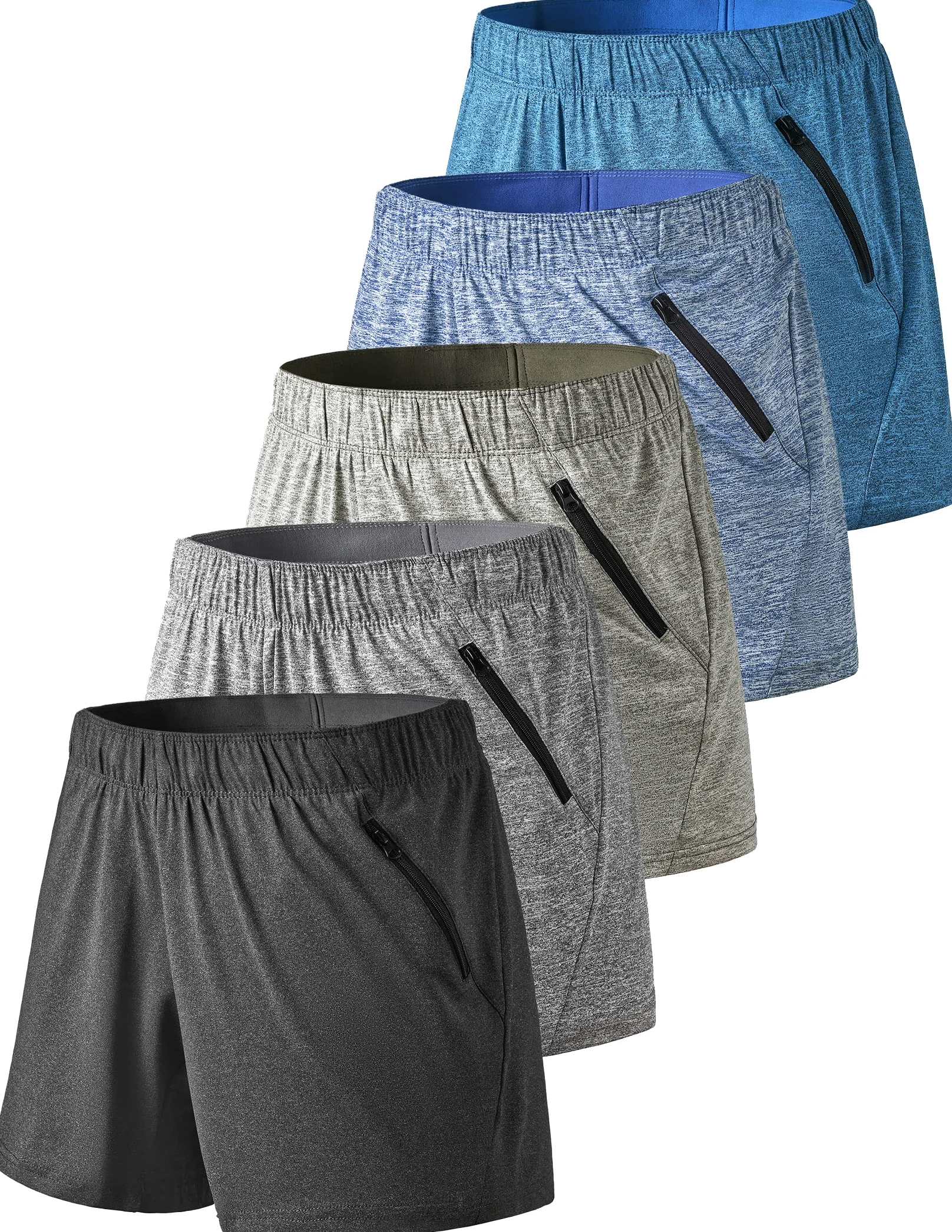 Liberty Imports 1 lub 5 sztuk damskich szortów treningowych z kieszeniami na zamek błyskawiczny, wewnętrzne nogawki 12,5 cm, lekkie sportowe spodenki na co dzień, XL