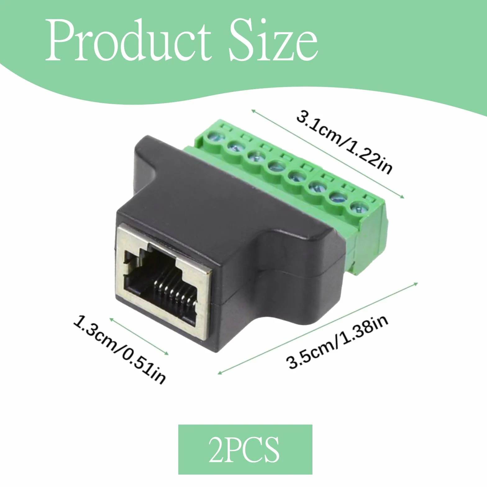 2 sztuki adapterów zaciskowych RJ45, gniazdo RJ45 do bloku zacisków zaciskowych 8-pinowych, złącze Ethernet, odpowiednie do kamer CCTV, cyfrowych DVR, urządzeń sieciowych