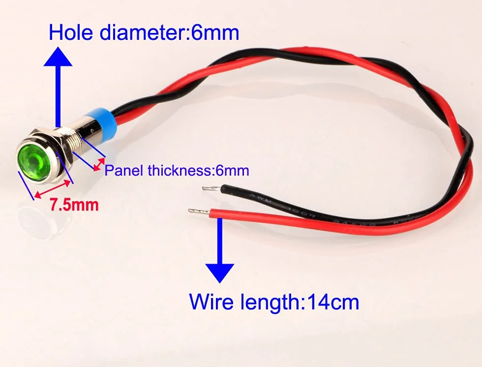 GUUZI 6 Sztuk 220V-230V AC 6mm Panel LED Pilot Dash Lampka Ostrzegawcza Lampka Kontrolna Pilot Dash żarówki Kierunkowe (Czerwony/żółty/Zielony)