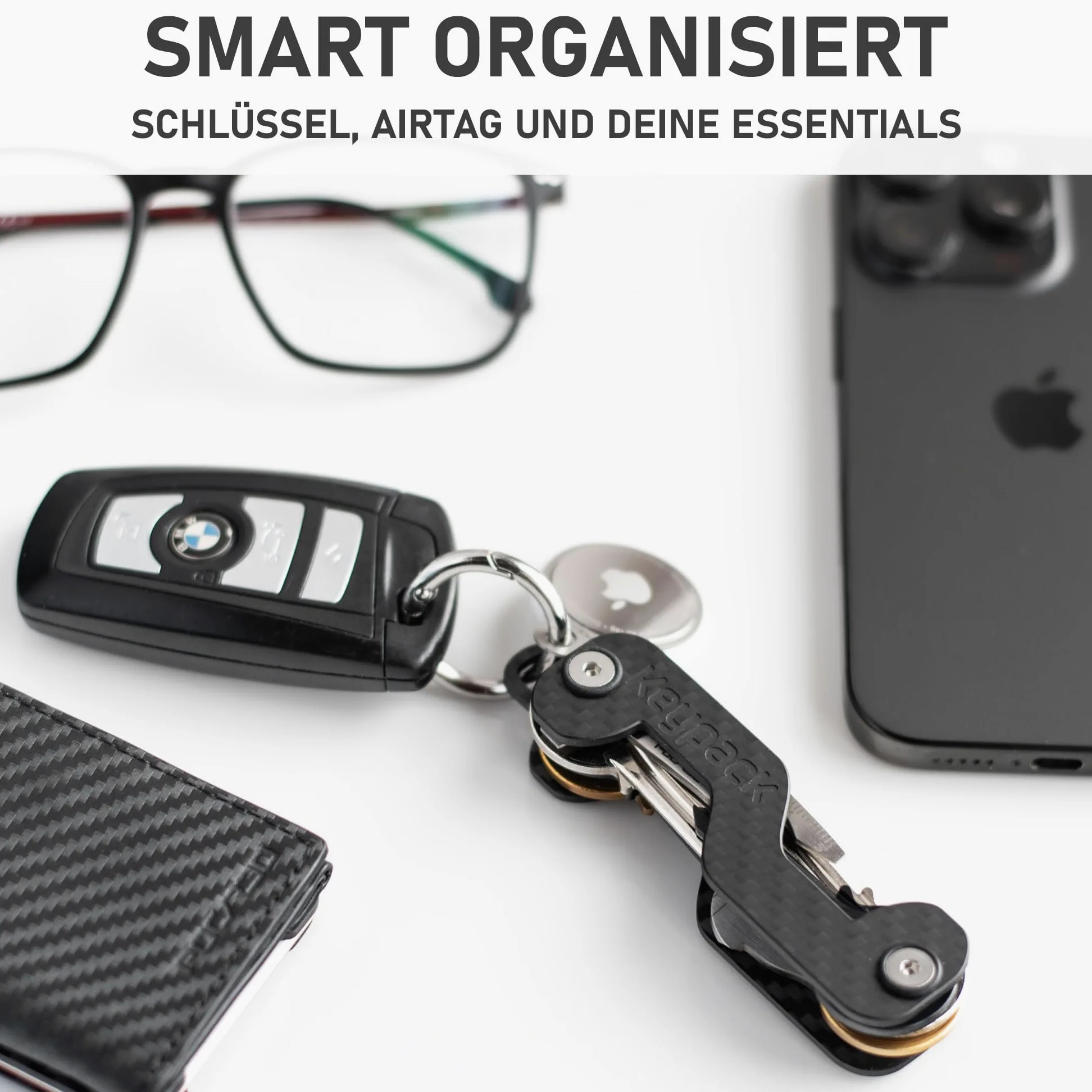 Zestaw upominkowy 4 w 1: organizer na klucze + narzędzie wielofunkcyjne + uchwyt AirTag + Slim Wallet