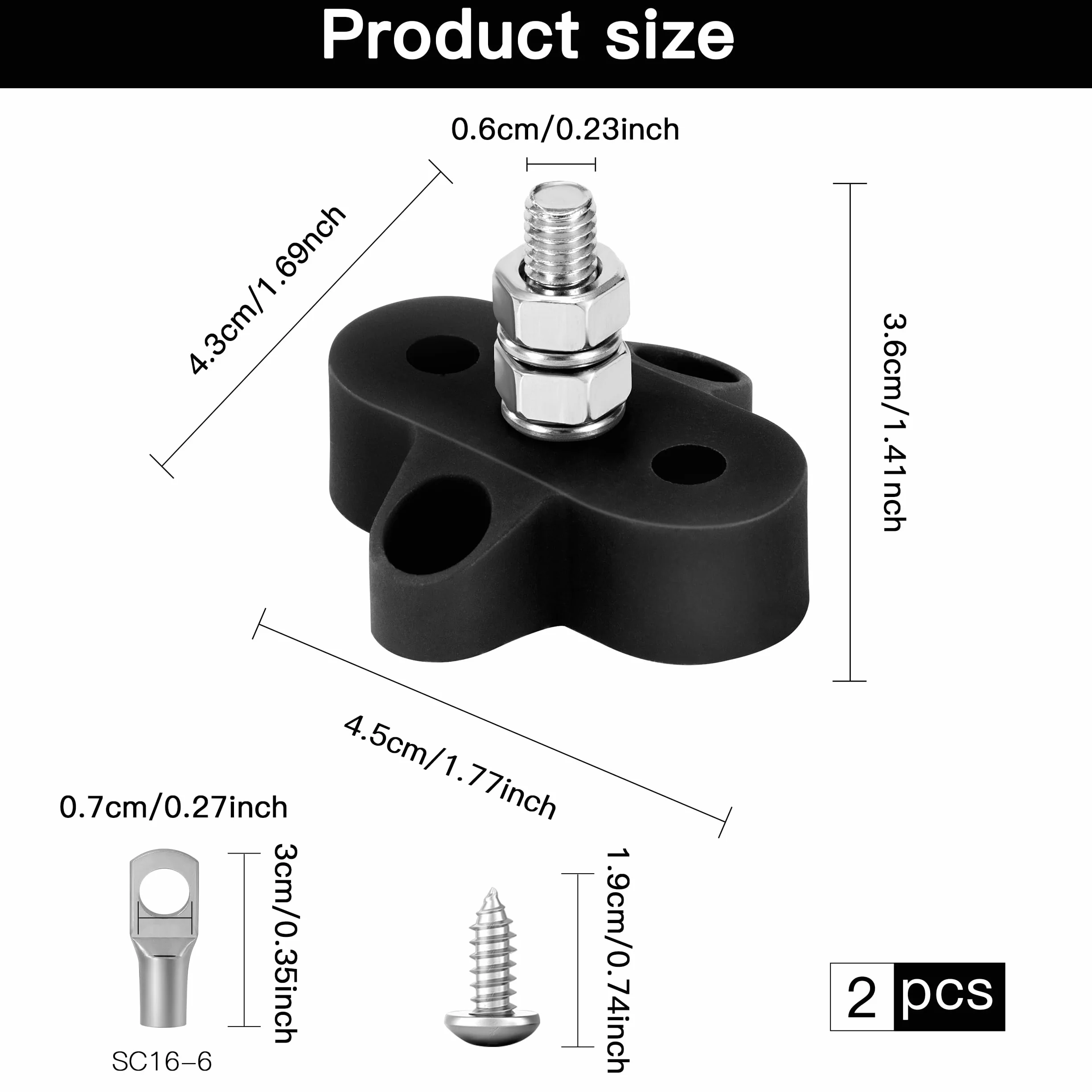QIMEI-SHOP Bolce przyłączeniowe M6, bloki zacisków akumulatora 12 V-48 V, blok zaciskowy, szyna zbiorcza, do samochodu, kampera, łodzi, czarny i czerwony, 2 sztuki