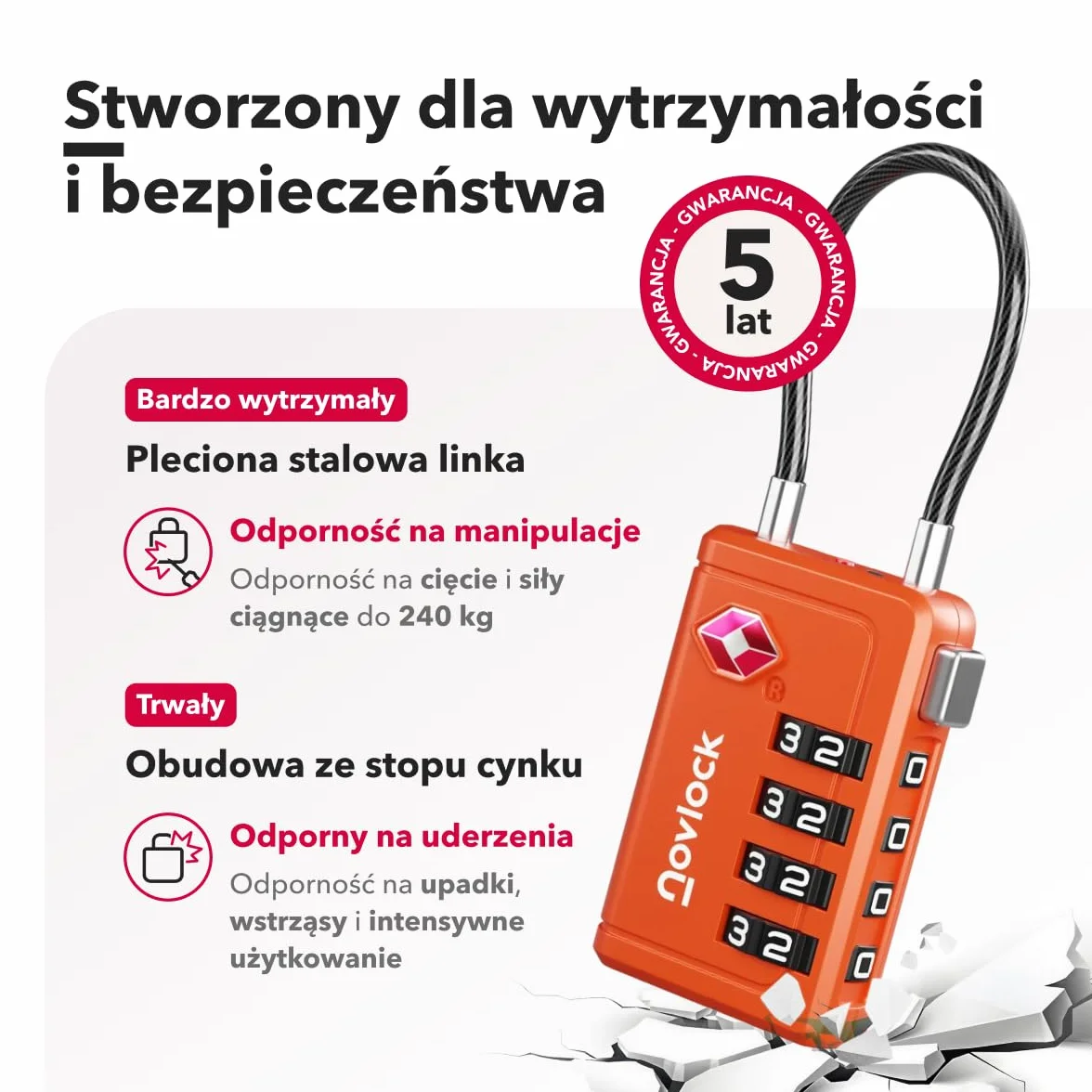 Kłódki TSA ze Wskaźnikiem Otwarcia – 4-cyfrowe Szyfrowe Zamki do Walizek, Plecaków, Bagażu i Szafek – Zamki Podróżne z Elastyczną Stalową Linką, Zestaw 2 Pomarańczowe