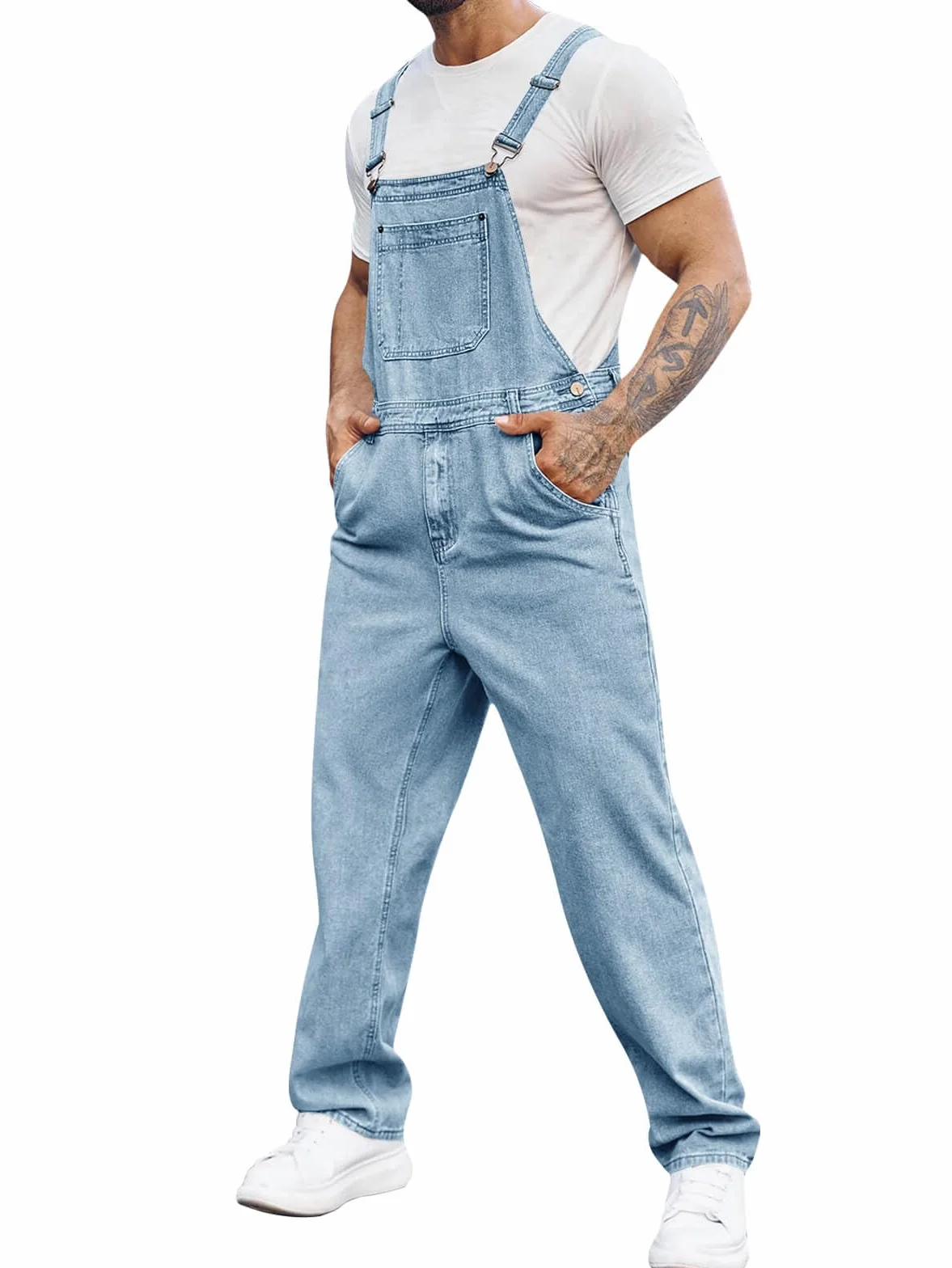 Runcati Męskie spodnie ogrodniczki jeansowe robocze na lato Streetwear regulowane ramiączka kombinezon