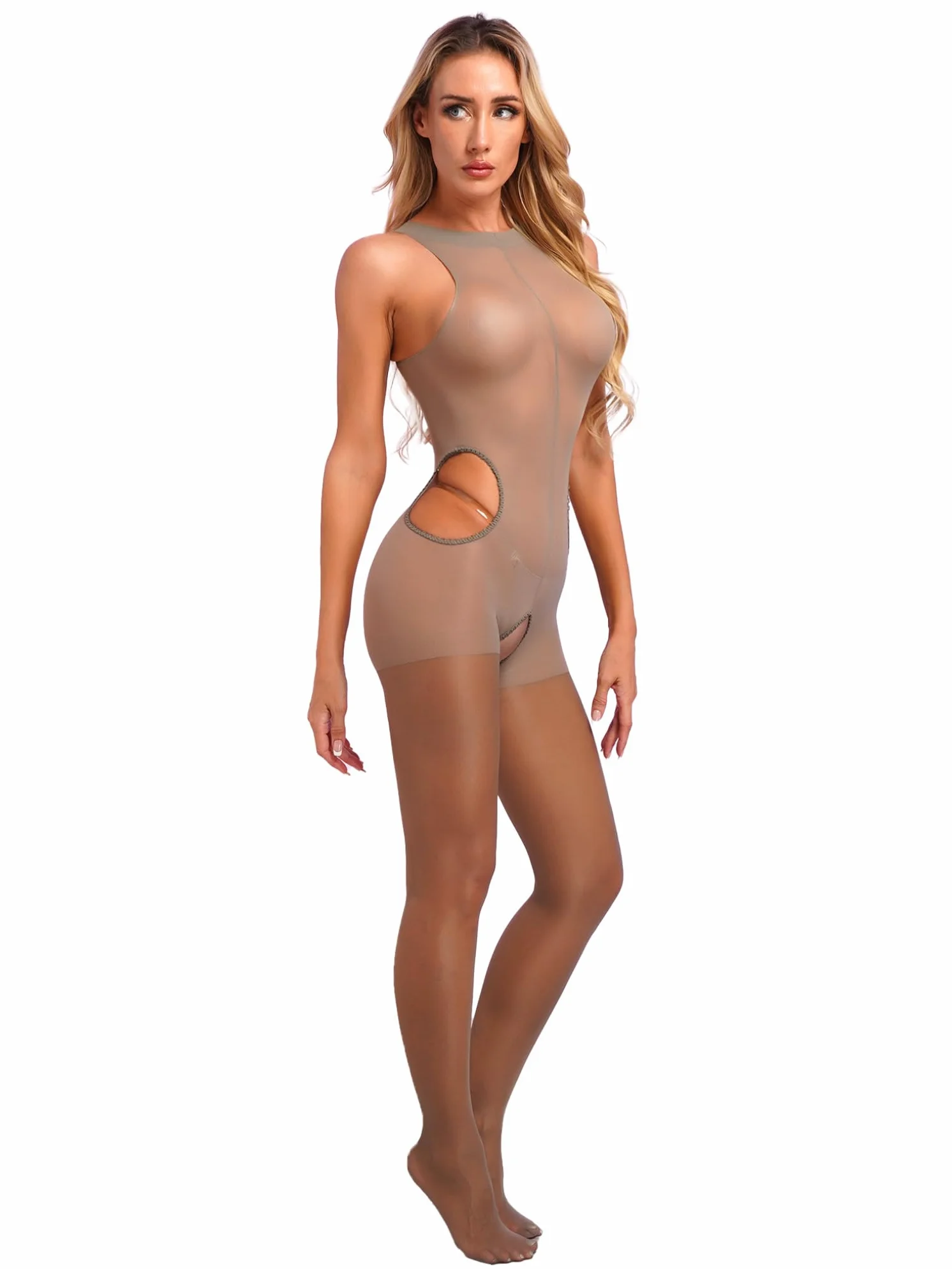 Choomomo Damski kombinezon bez rękawów, przezroczysty kombinezon Wetlook, nylonowy, jednoczęściowy, legginsy, spodnie, na imprezę, sport, do klubu
