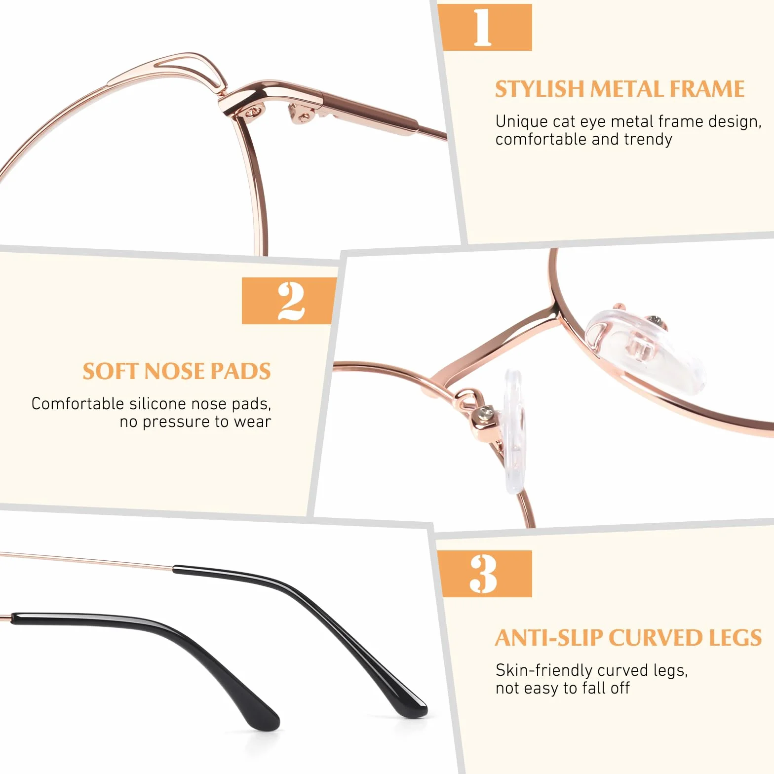 LINVO Okulary bez wzmocnienia damskie klasyczne metalowe oprawki oprawki w stylu vintage, kocie oko, sztuczne okulary