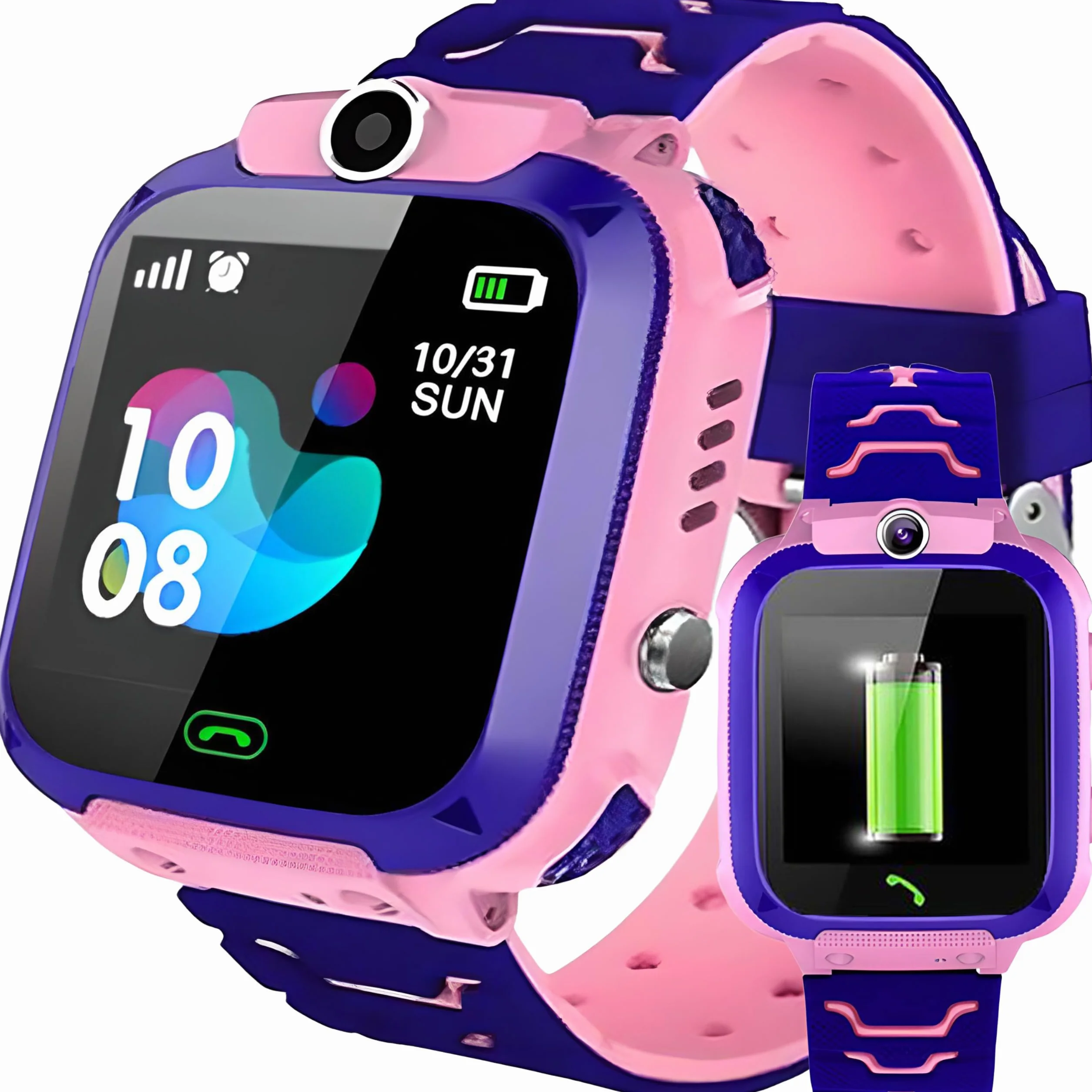 Retoo Dziecięcy smartwatch dla chłopców i dziewczynek, zegarek na rękę, Smart GPS SOS, telefon komórkowy, smartwatch dla dzieci z muzyką, budzik, tryb szkolny, latarka, różowy