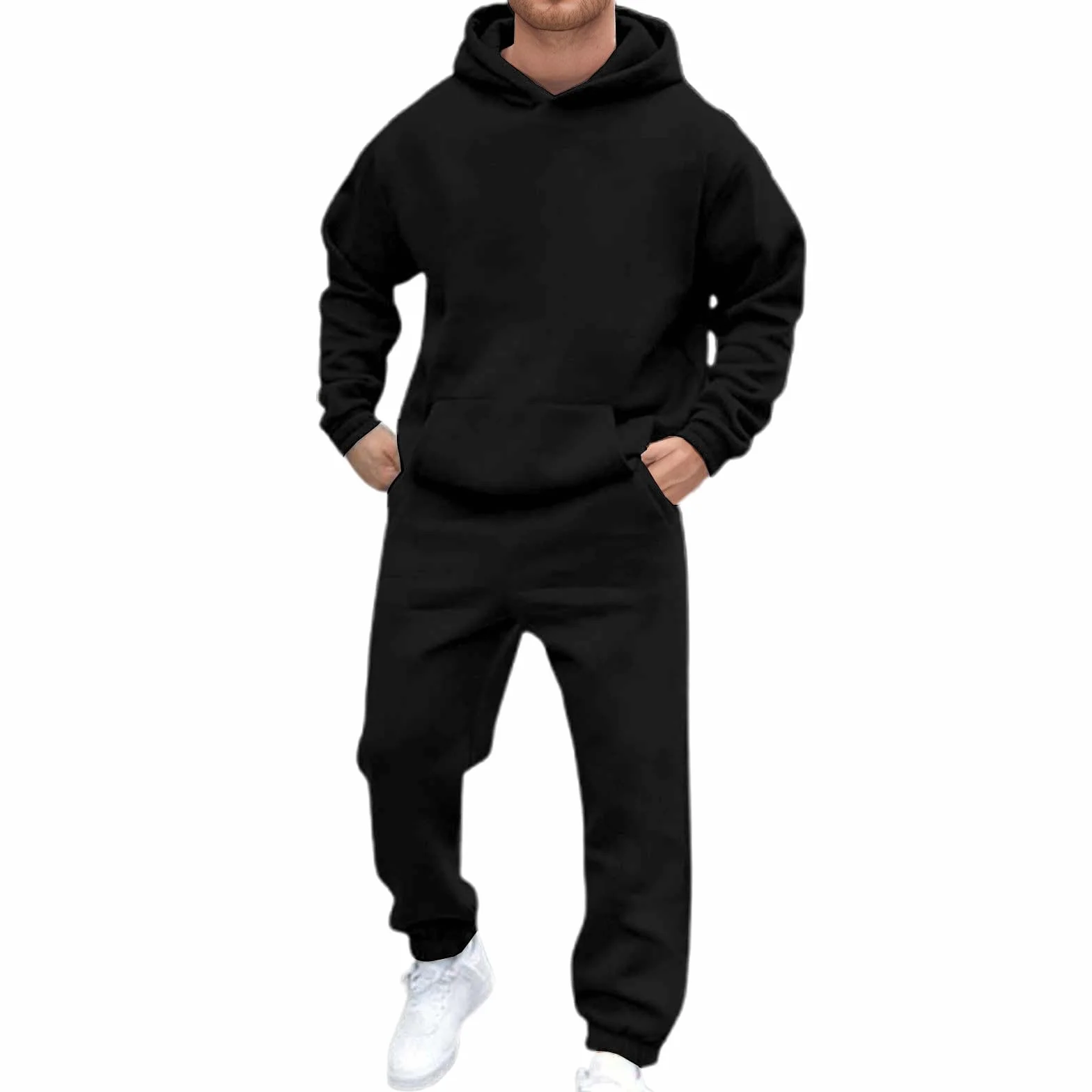 Generisch Męski dres do joggingu, oversize, bawełniany, modny, jednokolorowy, 2-częściowy zestaw z kapturem i spodniami do biegania, wygodny, oddychający strój rekreacyjny, na siłownię, fitness