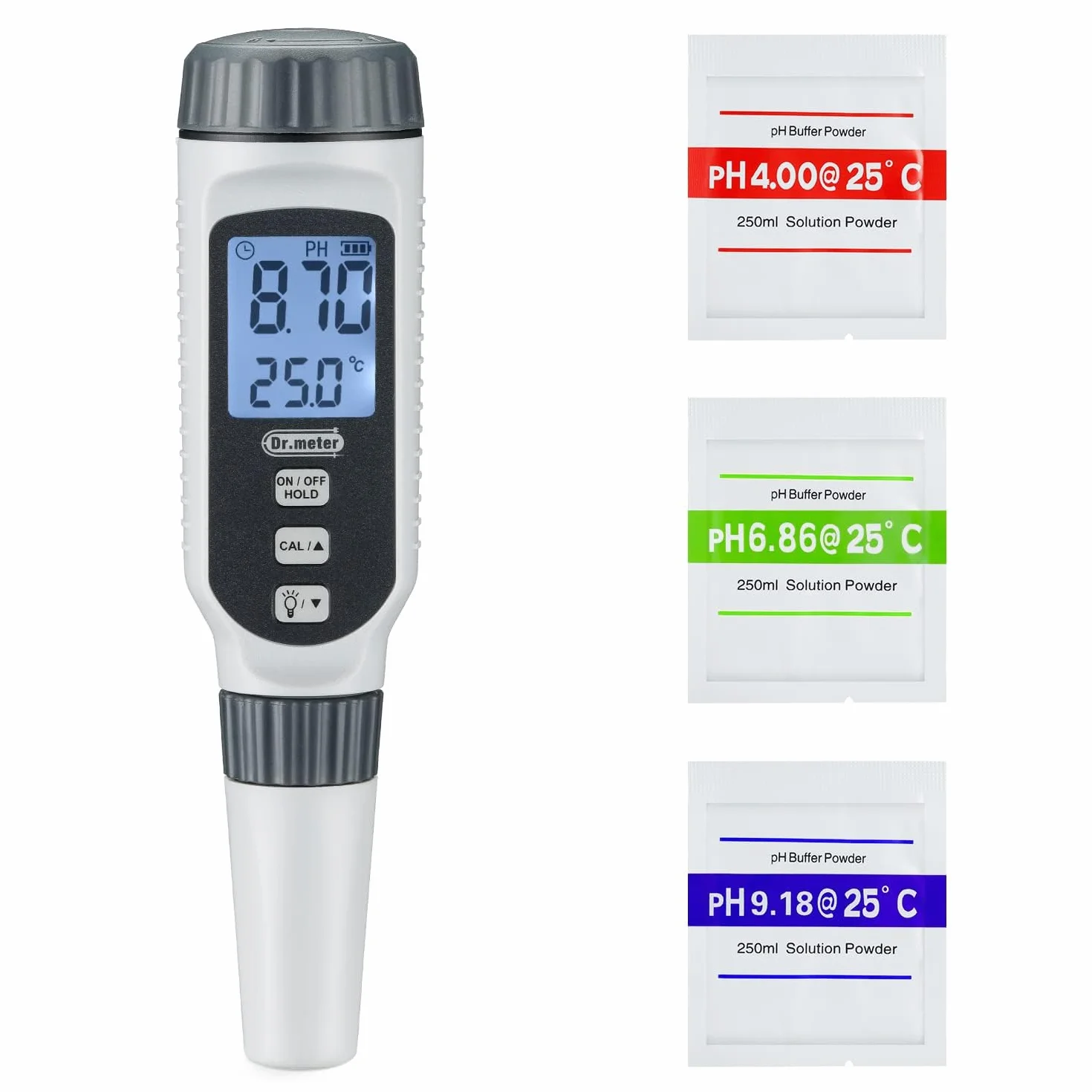 Miernik pH, Dr.meter miernik pH wody 0.01 Wysokoprecyzyjny miernik wartości pH z alarmowym wyświetlaczem LCD i automatyczną kompensacją temperatury dla wody, akwarium, stawu, basenu z proszkiem