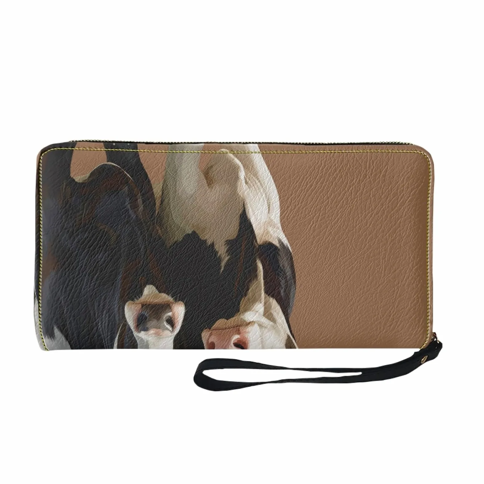 Portfel damski z portfelem na karty damskie, trwały, lekki i praktyczny portfel skórzany z kilkoma przegródkami i zapinanym na zamek etui na karty, Model brązowej krowy, 11x20cm/3 Pièce, Nowoczesny