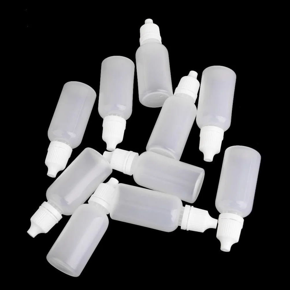 Butelka z zakraplaczem, 20 ml, opakowanie 10 sztuk, biały LDPE, dozownik na płyny, krople do oczu, oleje