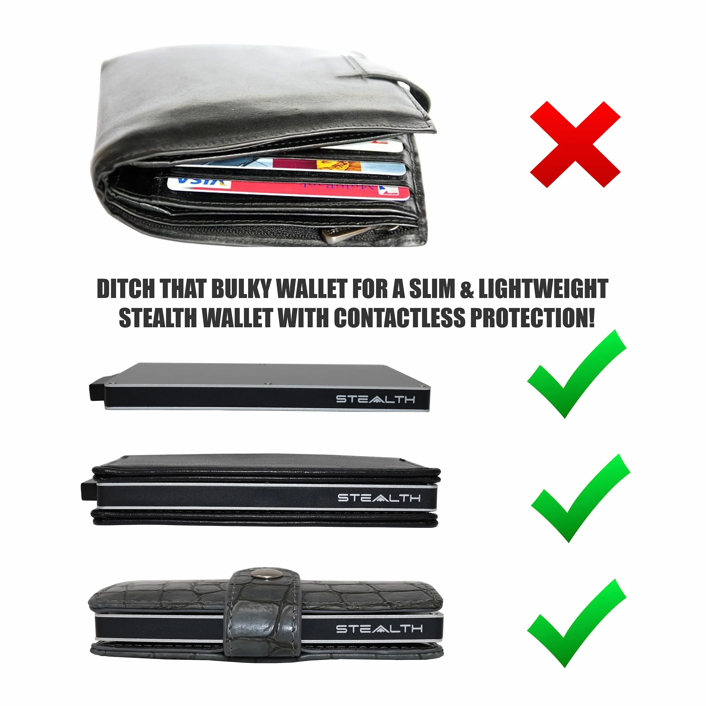 Stealth Wallet RFID Card Wallet Minimalist Pop Up Slim Metal Credit Card Holder Contactless Protection