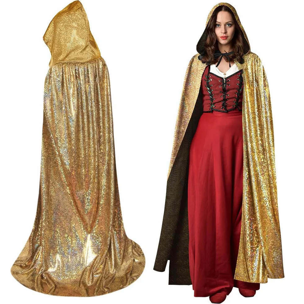 Brokatowa peleryna, peleryna z kapturem, peleryny długie dorosłe kostium na Halloween Cape Masquerade kostium na Boże Narodzenie cosplay