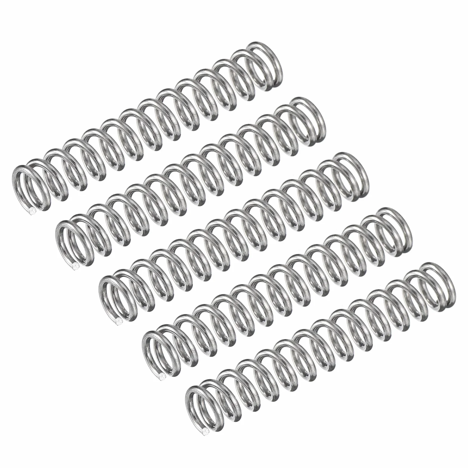 QUARKZMAN 5 szt. sprężyn dociskowych 304 stal szlachetna 5 mm AD 0,8 mm drut rozmiar 30 mm długość długość srebrny odcień