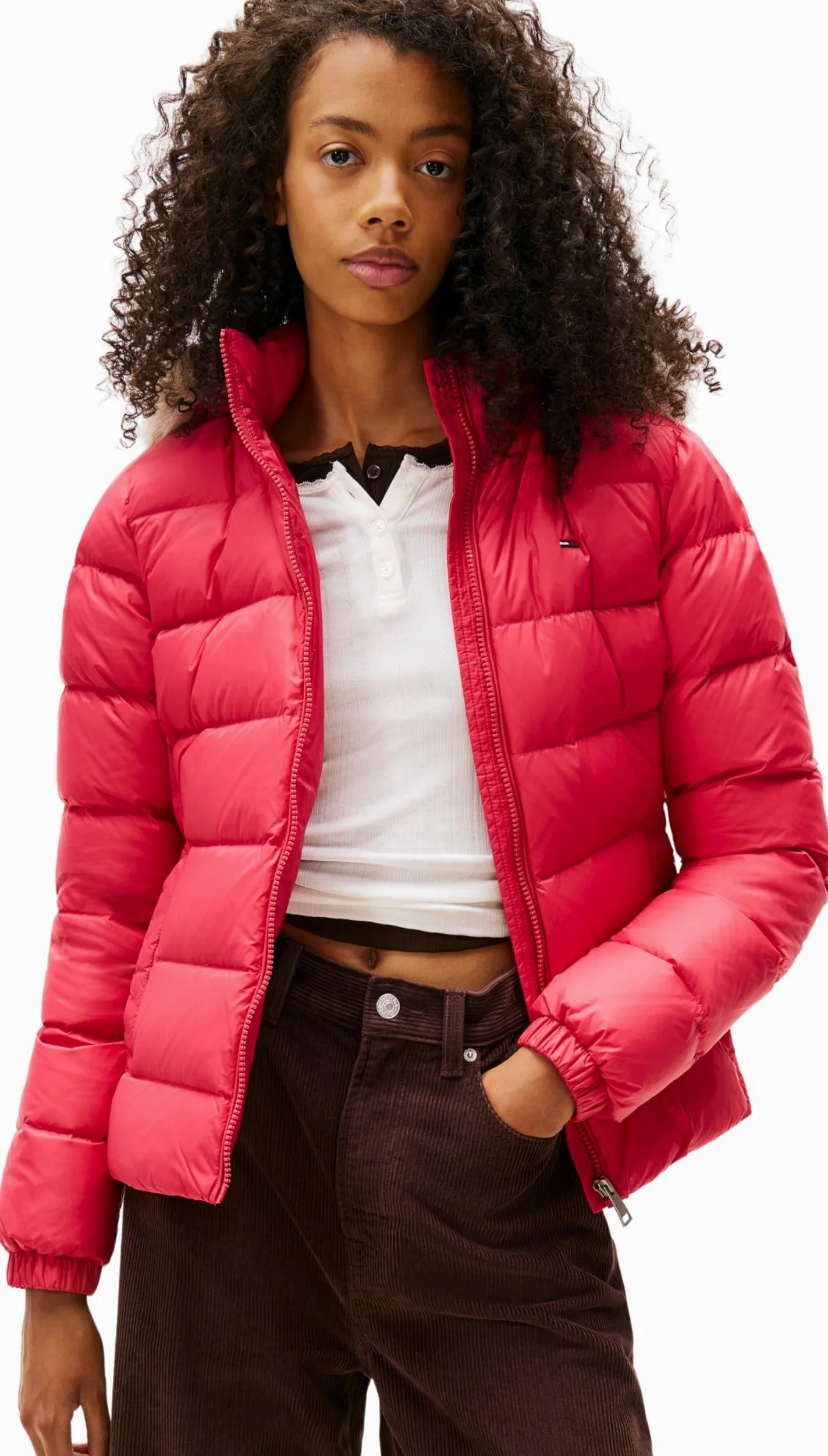 TOMMY JEANS Damska kurtka puchowa TJW Basic z kapturem EXT DW0DW18312, czerwona, S, Czerwony (Vintage Cerise), S