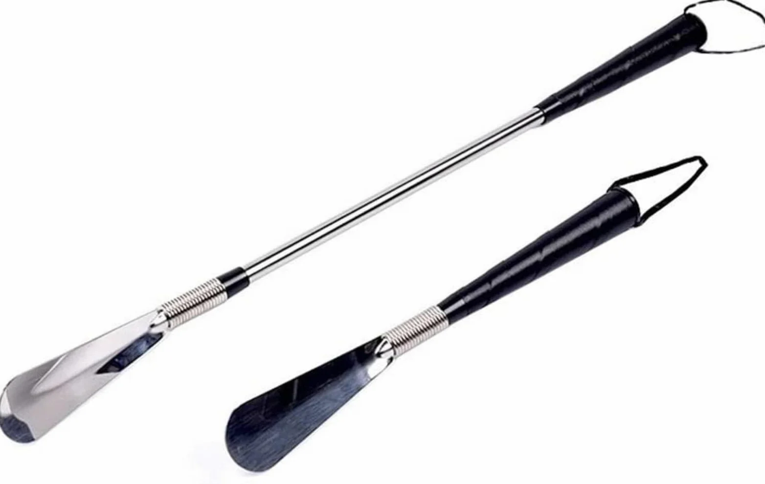 Łyżka do butów Zawiera bardzo długi metalowy i krótki pomocnik do butów sprężynowych, 2 sztuki, przenośny metalowy długi drapak do butów (srebrny, jeden rozmiar) (srebrny jeden rozmiar)