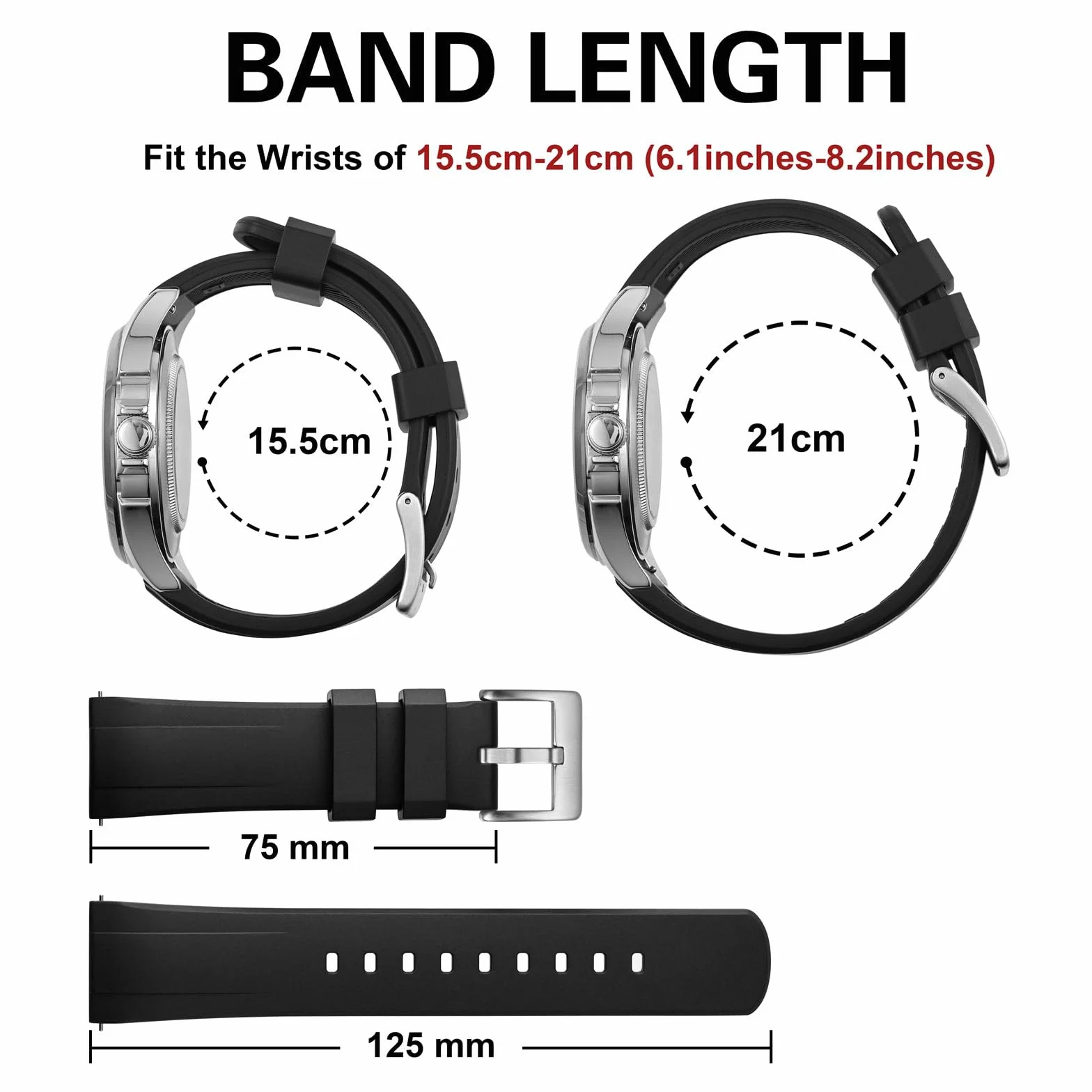 BISONSTRAP Męska bransoletka z gumy, dwukolorowe gumowe paski do zegarka, szybka wymiana, szerokość paska 18 mm, 20 mm, 22 mm