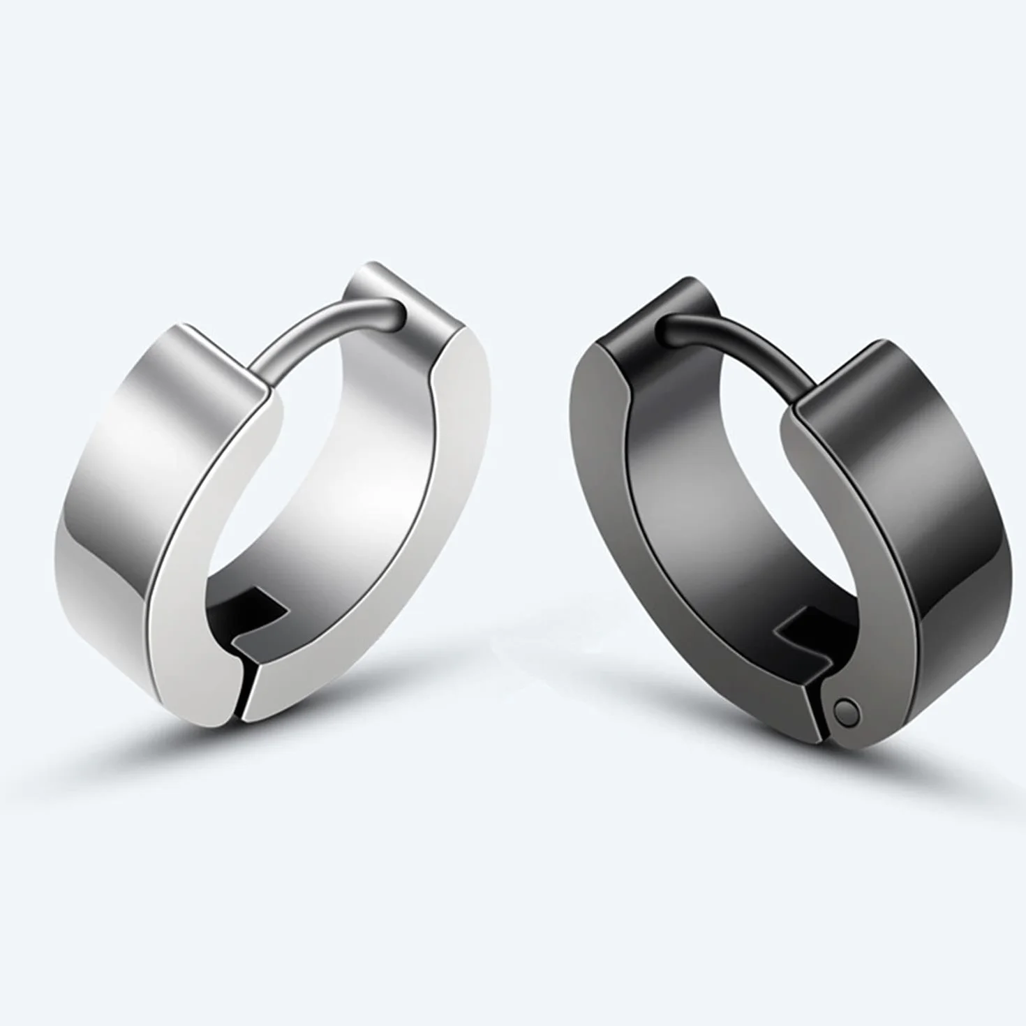LEEQ Kolczyki męskie/damskie ze stali nierdzewnej matowe czarne srebrne 4 mm / 12 mm klasyczne kolczyki 2 szt., 4 sztuki (1 sztuka), drewno, metal, tytan, srebro, 4 sztuki (1), drewno, metal, tytan,