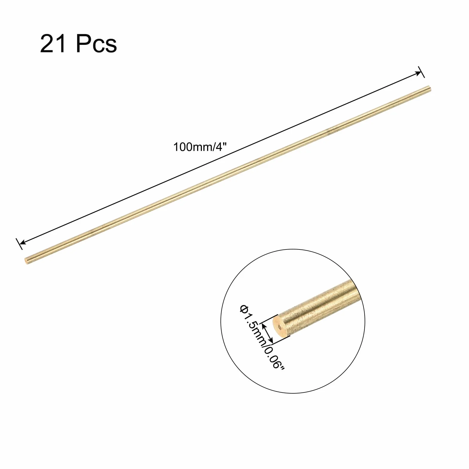 QUARKZMAN Mosiężny pręt, okrągły pręt z litego mosiądzu, średnica 1,5 mm, długość 100 mm, długość zapasów, drążek tokarski do modeli RC DIY, 21 szt