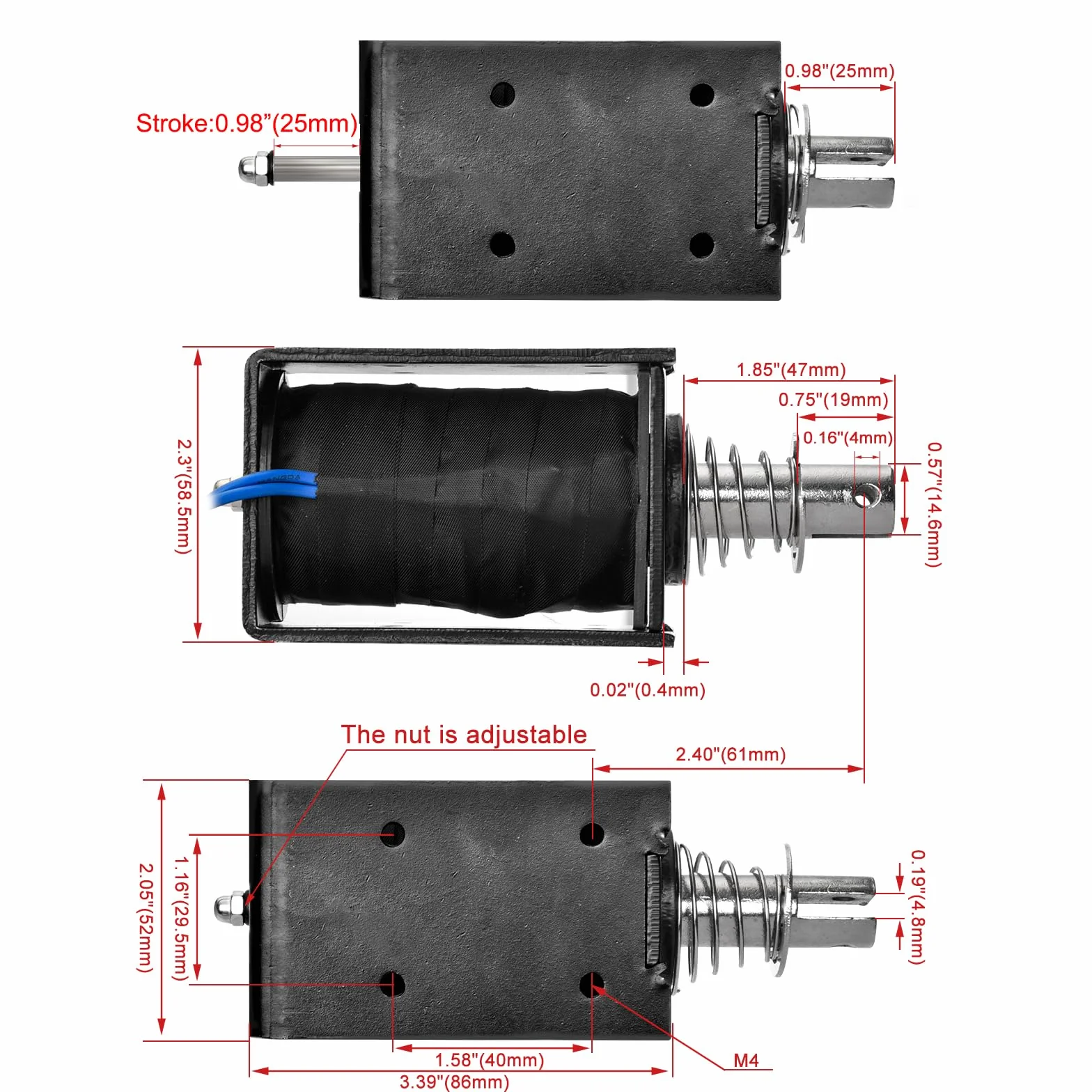 Heschen Elektromagnes elektromagnetyczny, HS-1683B, DC24V 5,2A, skok 25 mm, siła 80N, typ Push Pull, otwarta rama, ruch liniowy