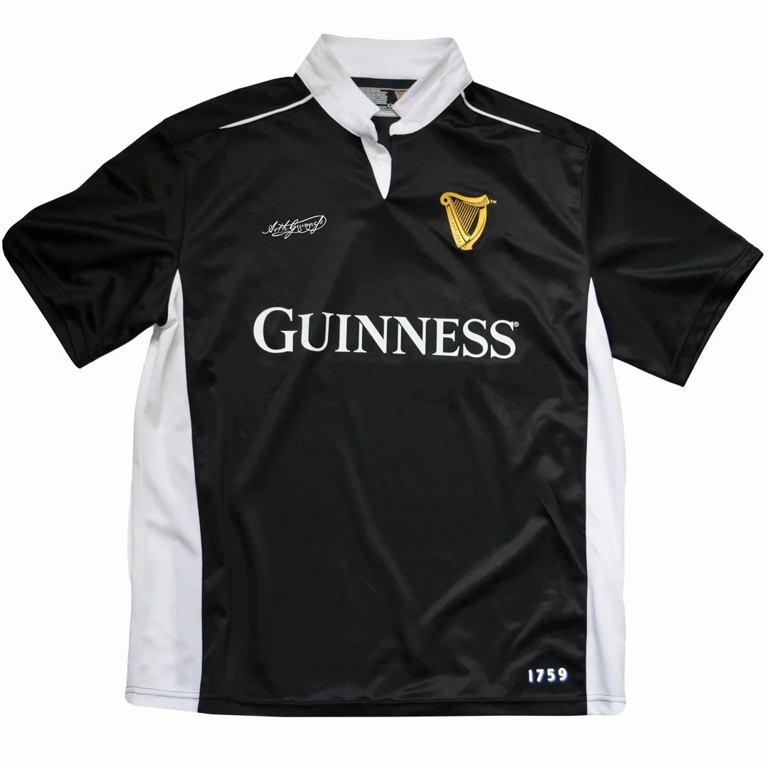 Guinness Koszulka rugby czarno-biała z krótkim rękawem Czarny L