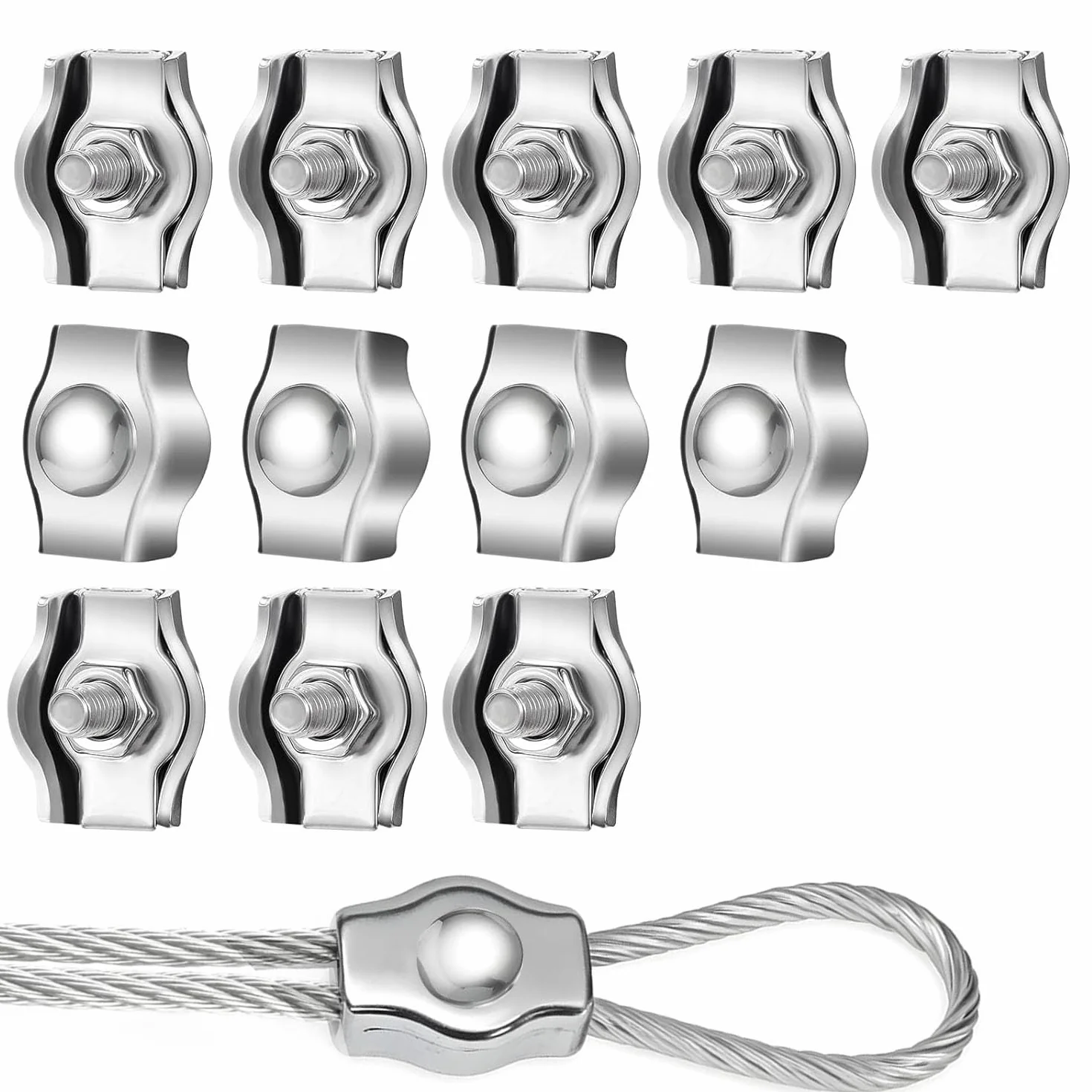 Zacisk do liny drucianej, 12 sztuk zacisków do liny drucianej, 4 mm, zacisk linowy ze stali nierdzewnej 304, zacisk kablowy ze stali nierdzewnej 304, zacisk kablowy do liny stalowej, napinacz