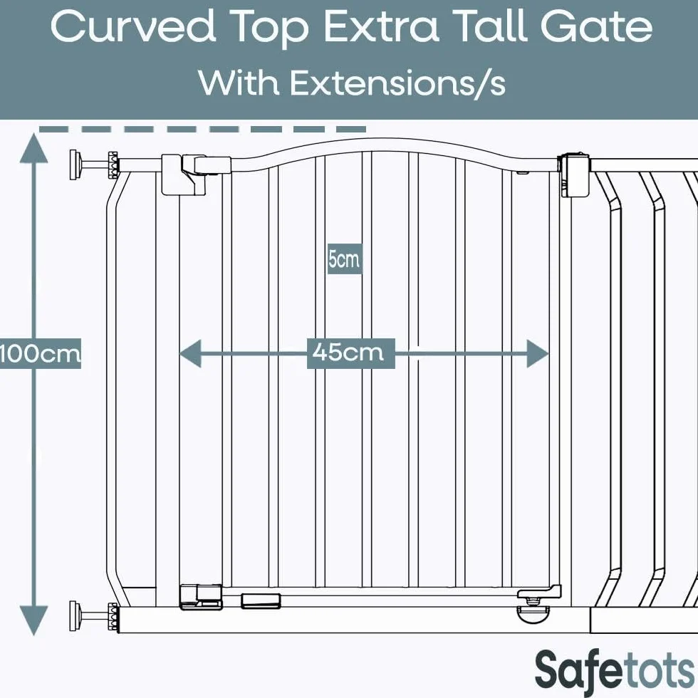 Bramka dla psa Bettacare Extra Tall Curved Top, 80cm - 89cm, Matowy Bialy, Dodatkowo Wysoka 100cm, Bramka Naciskowa dla Psa i Szczeniecia, Bariera Dla Zwierzat Domowych, Latwa Instalacja