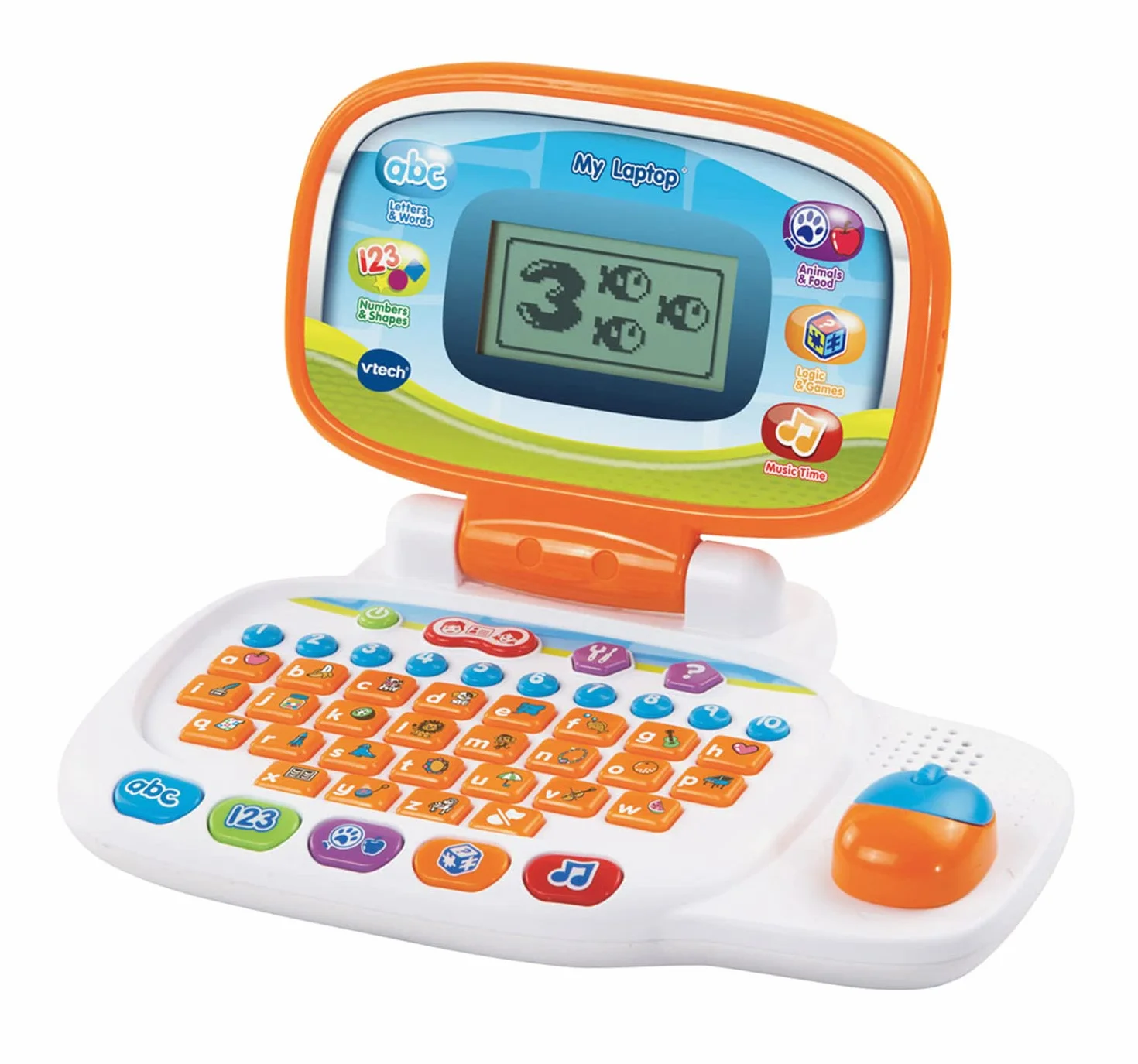 VTech 155403 Przedszkole laptop interaktywny edukacyjna zabawka komputerowa dla dzieci z 30 aktywnościami odpowiednia dla dzieci 3, 4, 5+ lat chłopców i dziewcząt, biały/pomarańczowy
