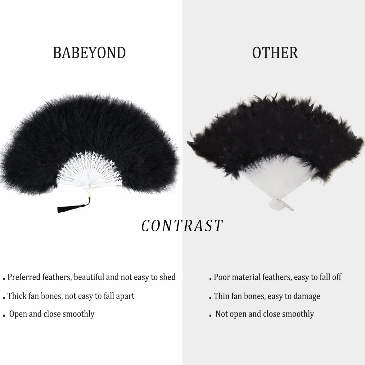 BABEYOND Damski wachlarz Marabou z piórami vintage Gatsby czarny