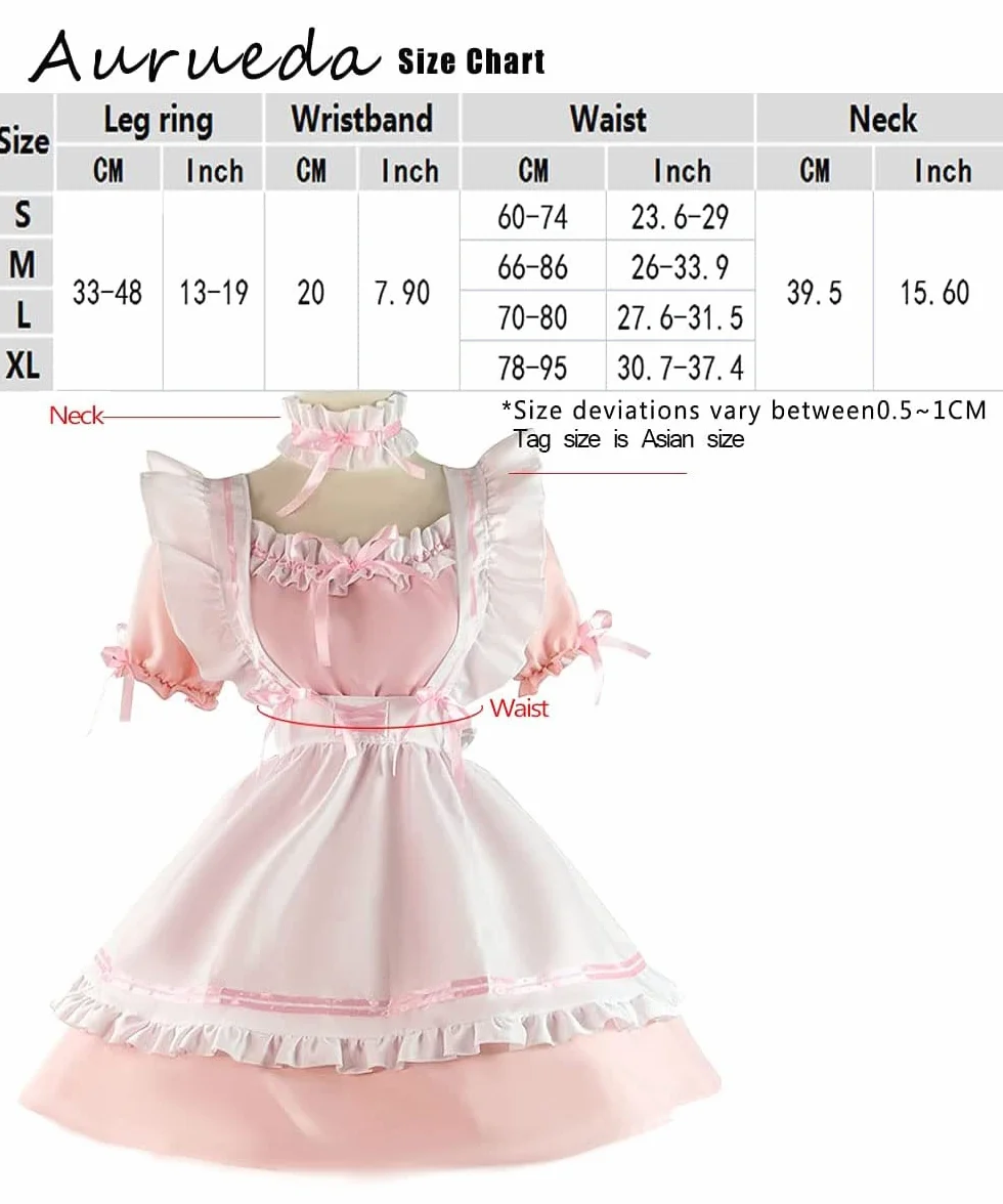 Anime French Maid Dress śliczna sukienka pokojówki Cosplay sukienka na Halloween, kostium pokojówki, zestaw, różowa, rozmiar L