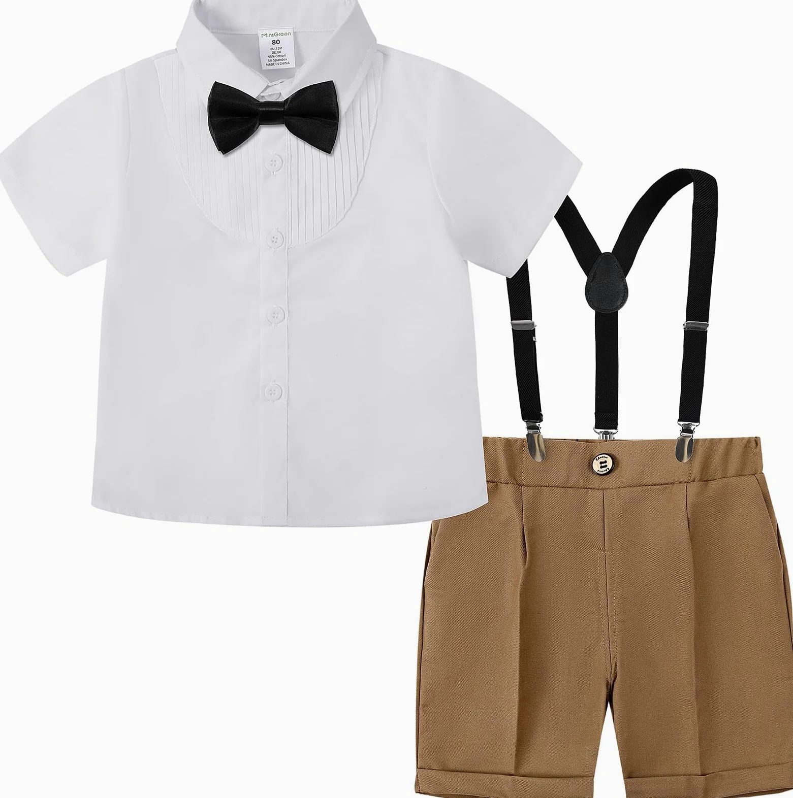 mintgreen Kostium niemowlęcy dla chłopców, dzieci ślub łuk tuxedo krawat z krótkim rękawem zestaw do stroju, 1-4 lata