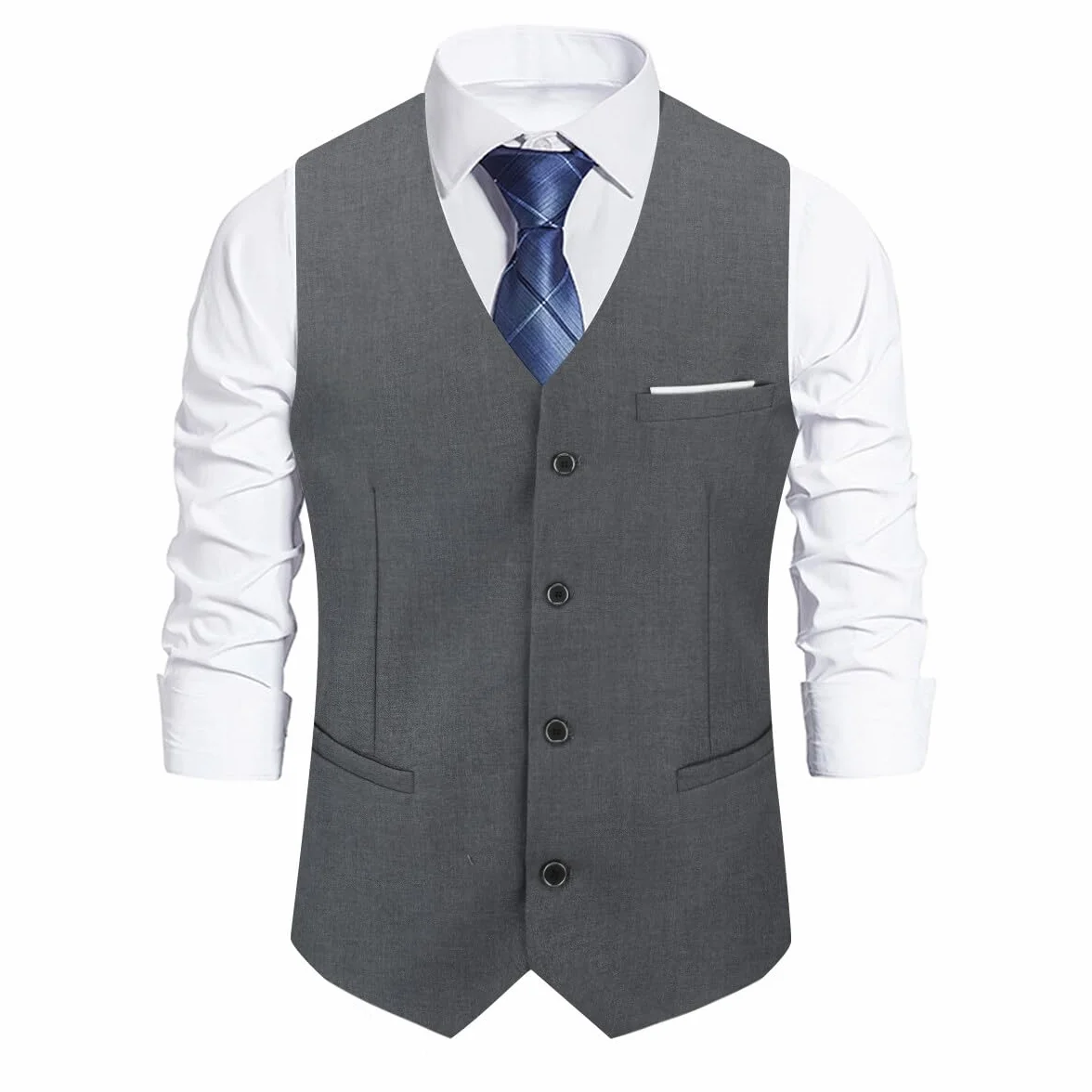 Allthemen Męska kamizelka slim fit, dekolt w serek, bez rękawów, na ślub biznesowy