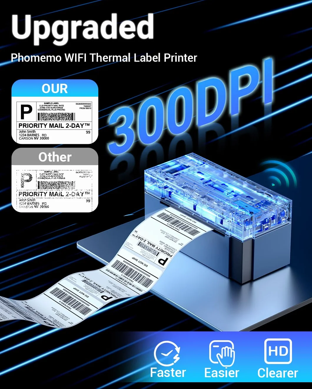 Phomemo Drukarka etykiet WiFi DHL, 344WF WiFi, etykiety termiczne do kodów kreskowych, 4 x 6 do UPS, Ebay, Etsy, Shopify, Amazon, Royal Mail, FedEx, USPS