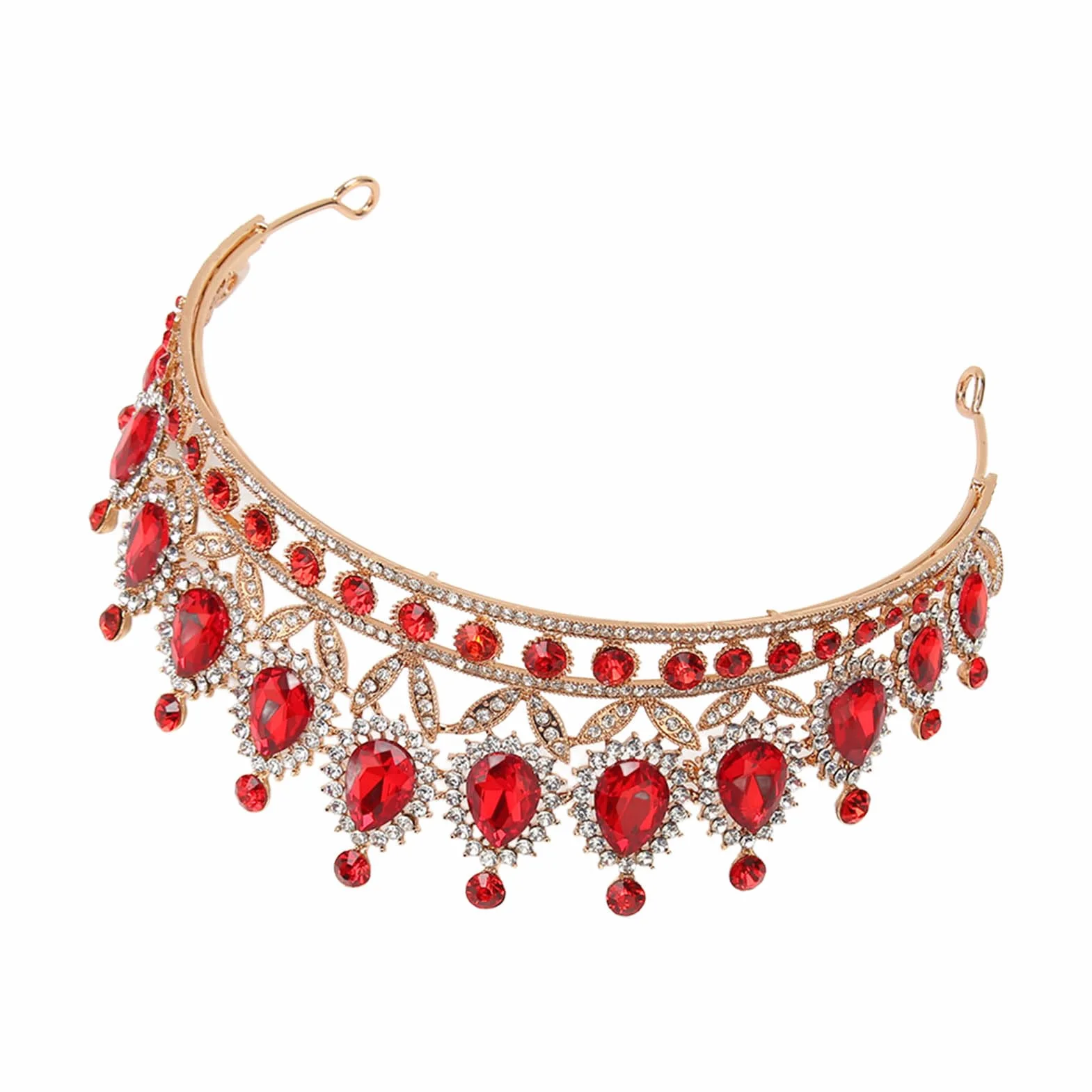 Vofler Queen Tiara, czerwona kryształowa korona dla panny młodej, ślubna ozdoba do włosów, bal absolwentów, bal kostiumowy, z grzebieniami, luksusowa