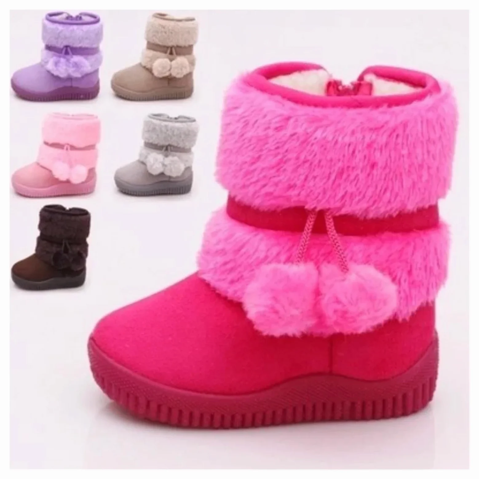 Girls Children Snow Boots – Comfortable Thick Warm Kids Boots with Lobbing Ball Design, Cute Autumn Winter Boots(Beige,21)