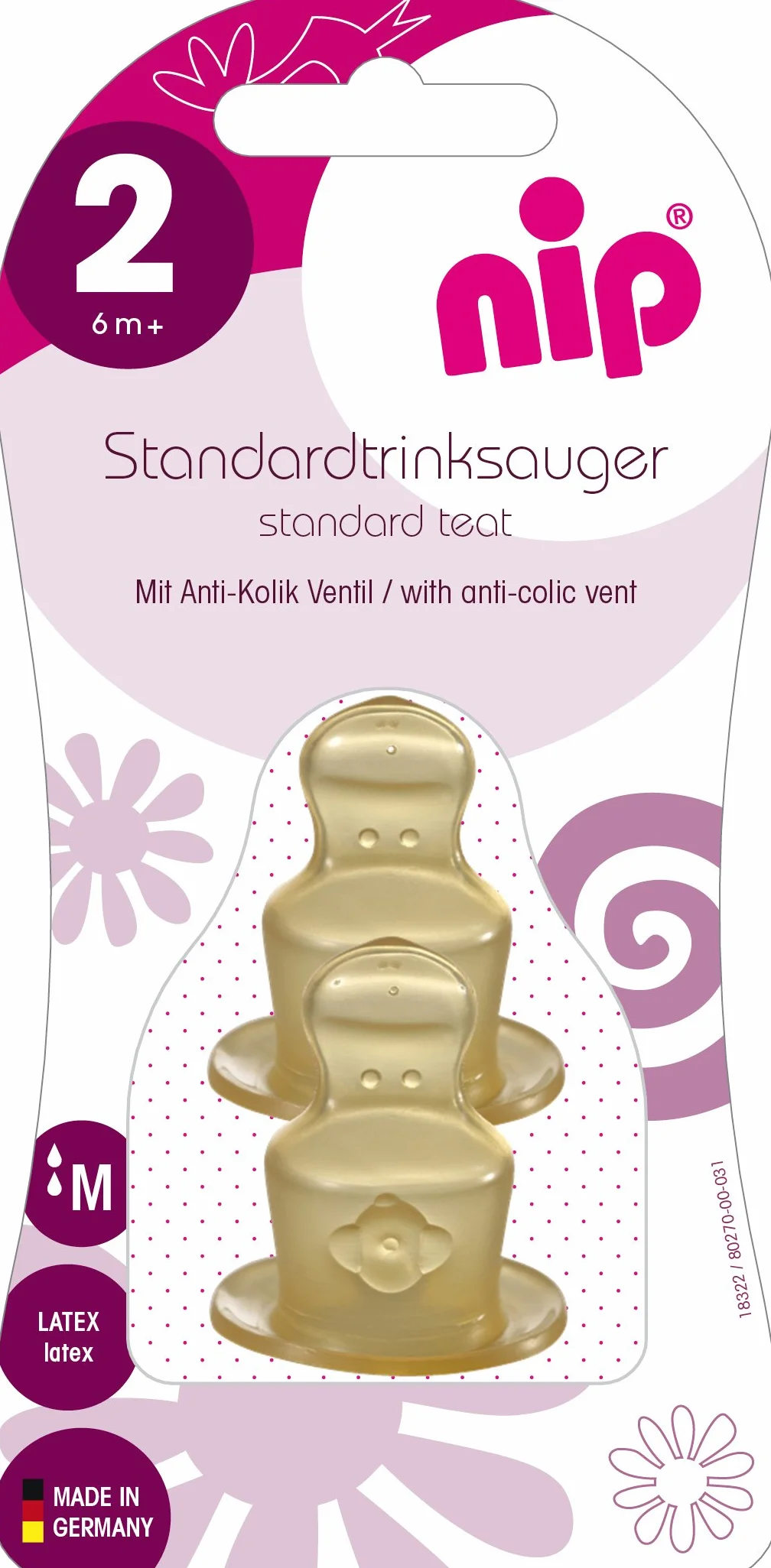 NIP Standardowy Smoczek do Picia Anatomiczny, Lateks, 6 miesięcy plus, Rozmiar M, Mleko